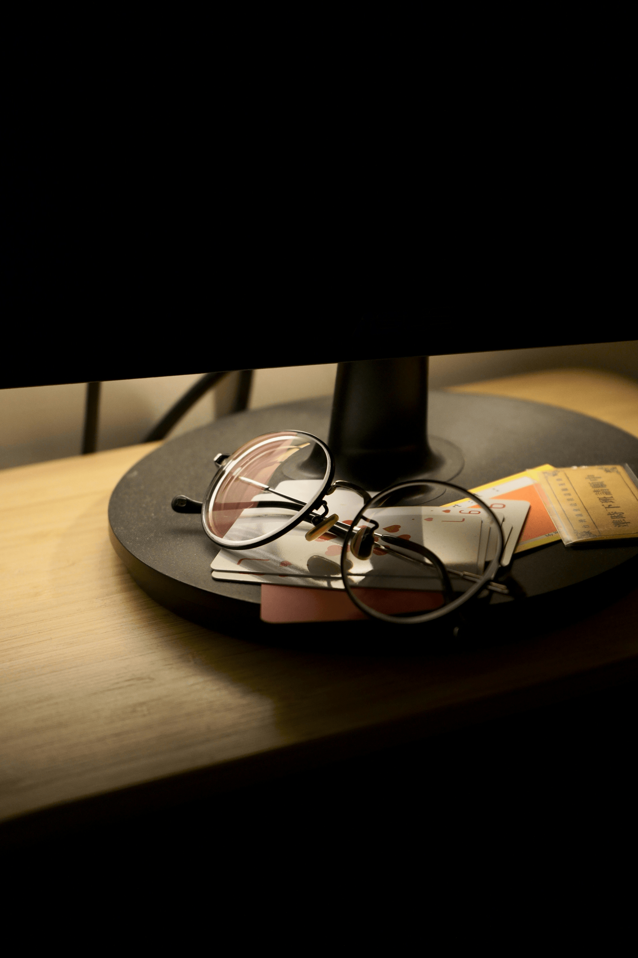 Detailed eyewear inspection setup for quality assurance.
