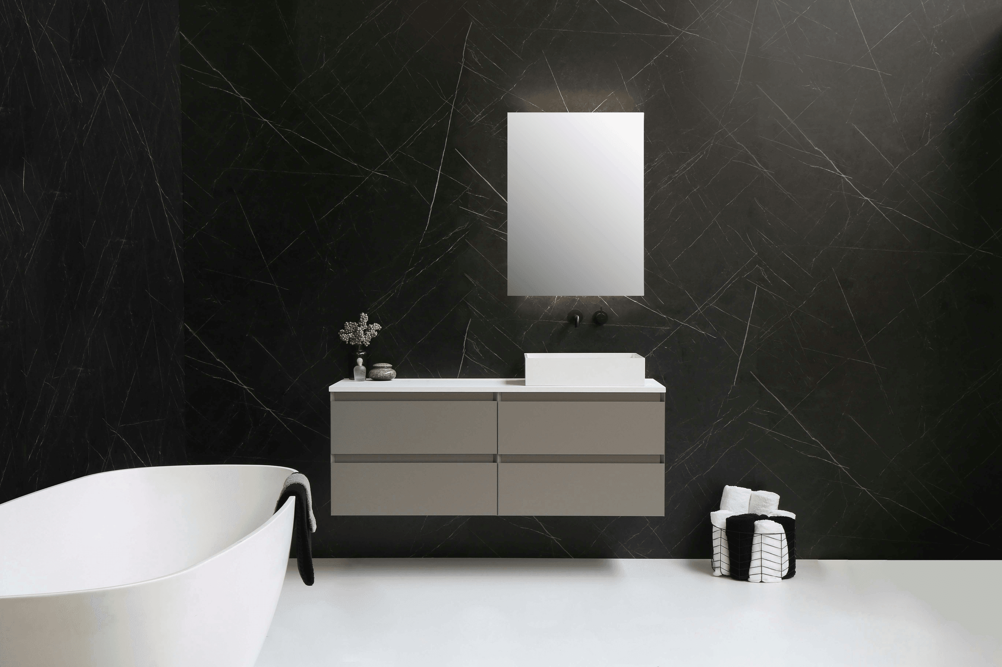 Best Vanity Manufacturers - Sleek White Vanity from Cutler Kitchen and Bath