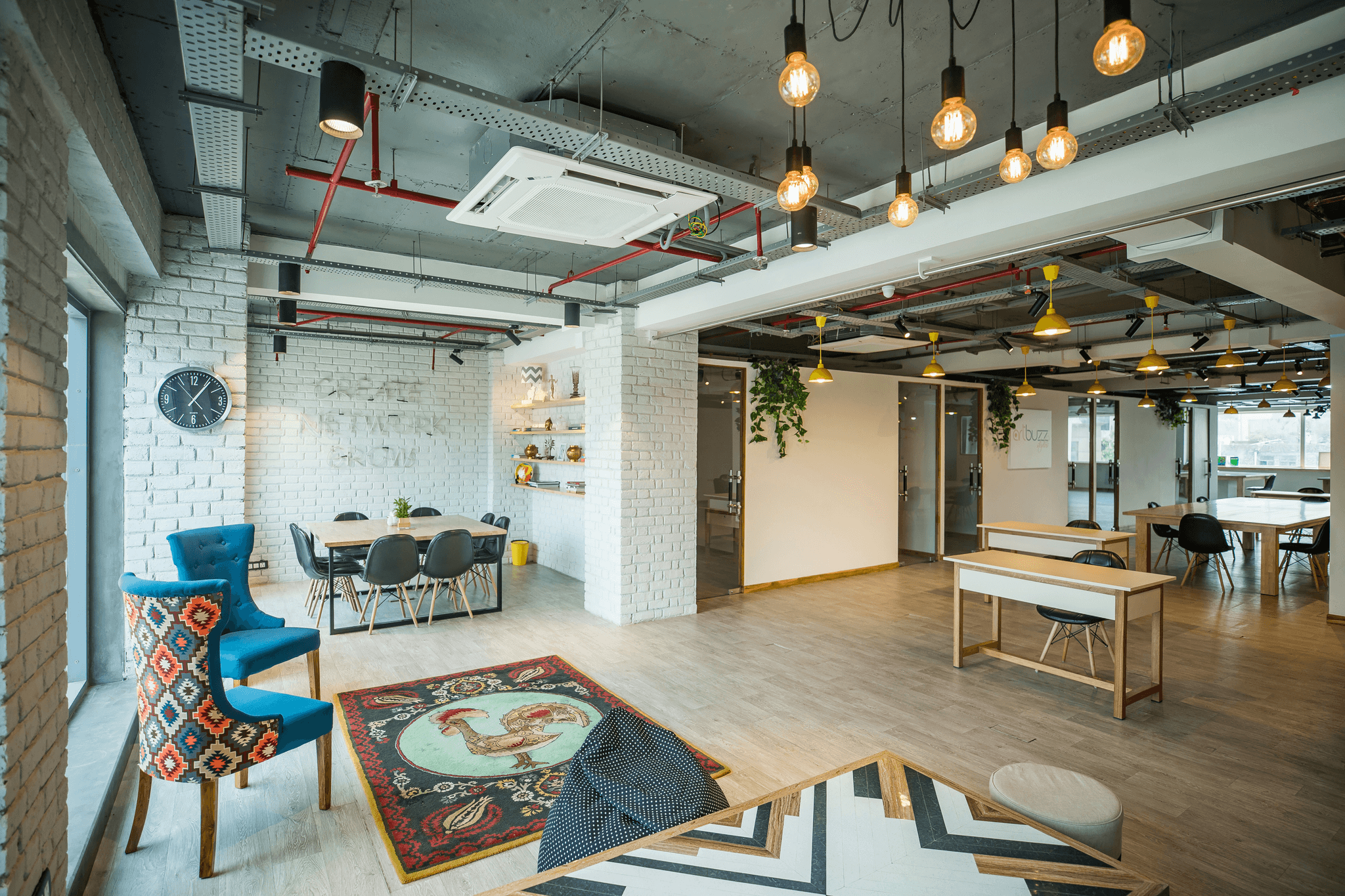 Modern open-plan prefabricated office space promoting collaboration