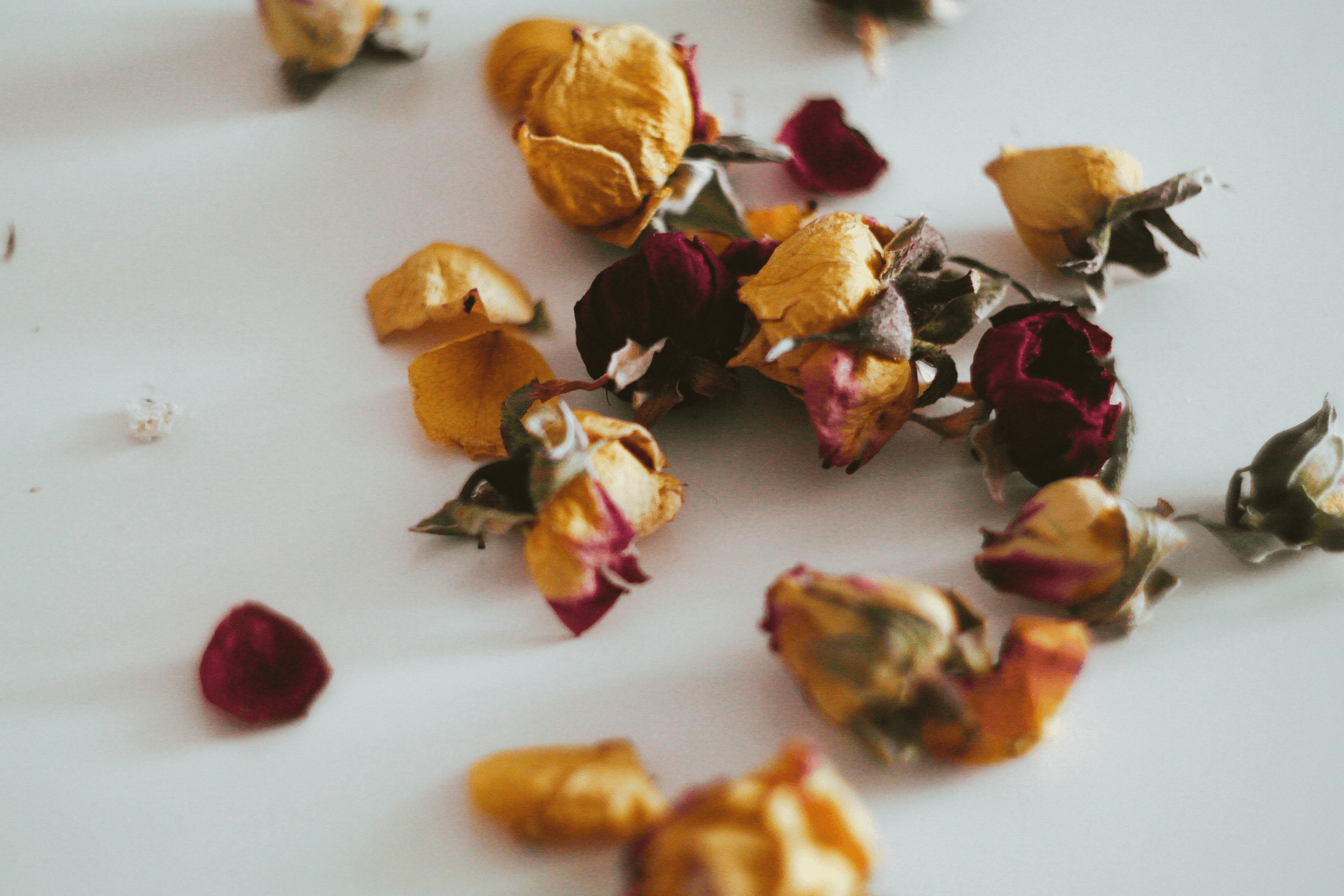 freshly arranged freeze dried rose petal decoration