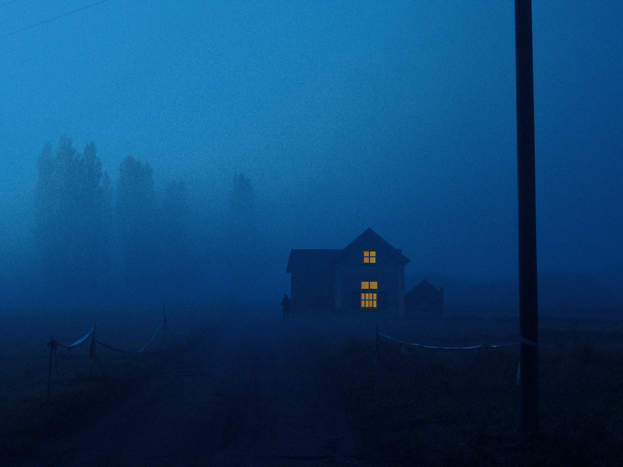 Apple Cabin Haunted House nighttime scene