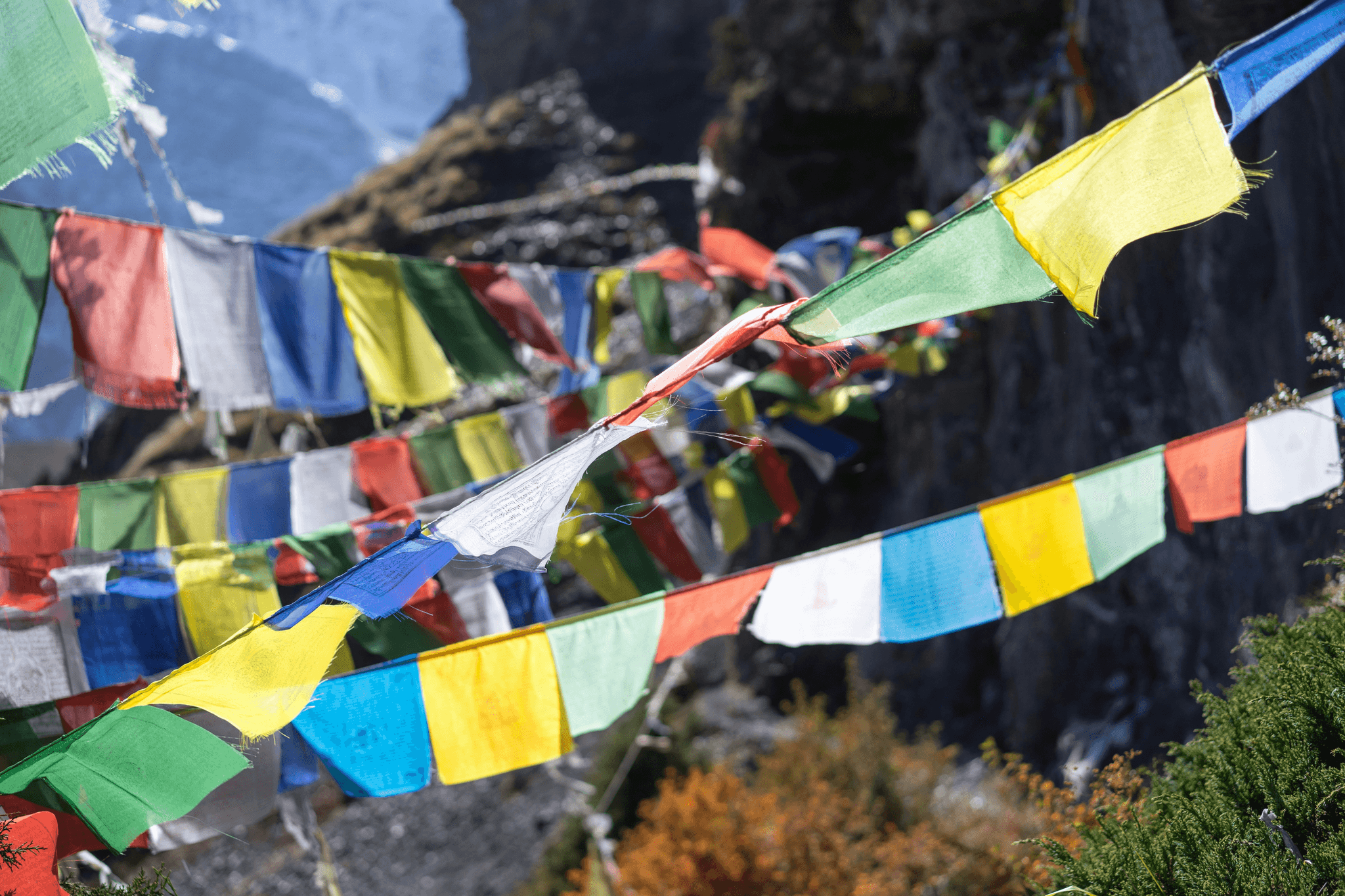 Tibet: Om Mani Padme Hum on colorful prayer flags