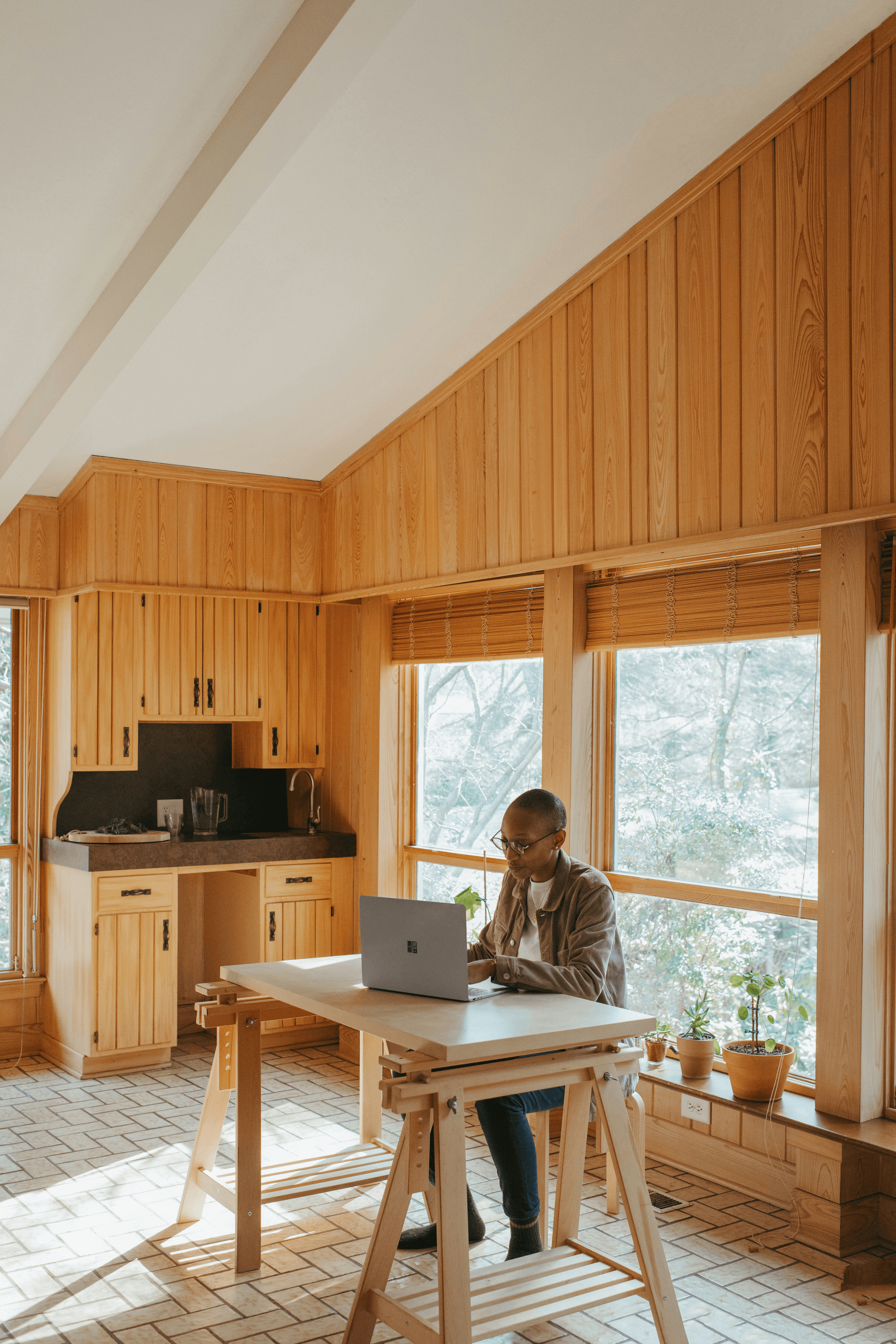 cabin office featuring cozy relaxation space