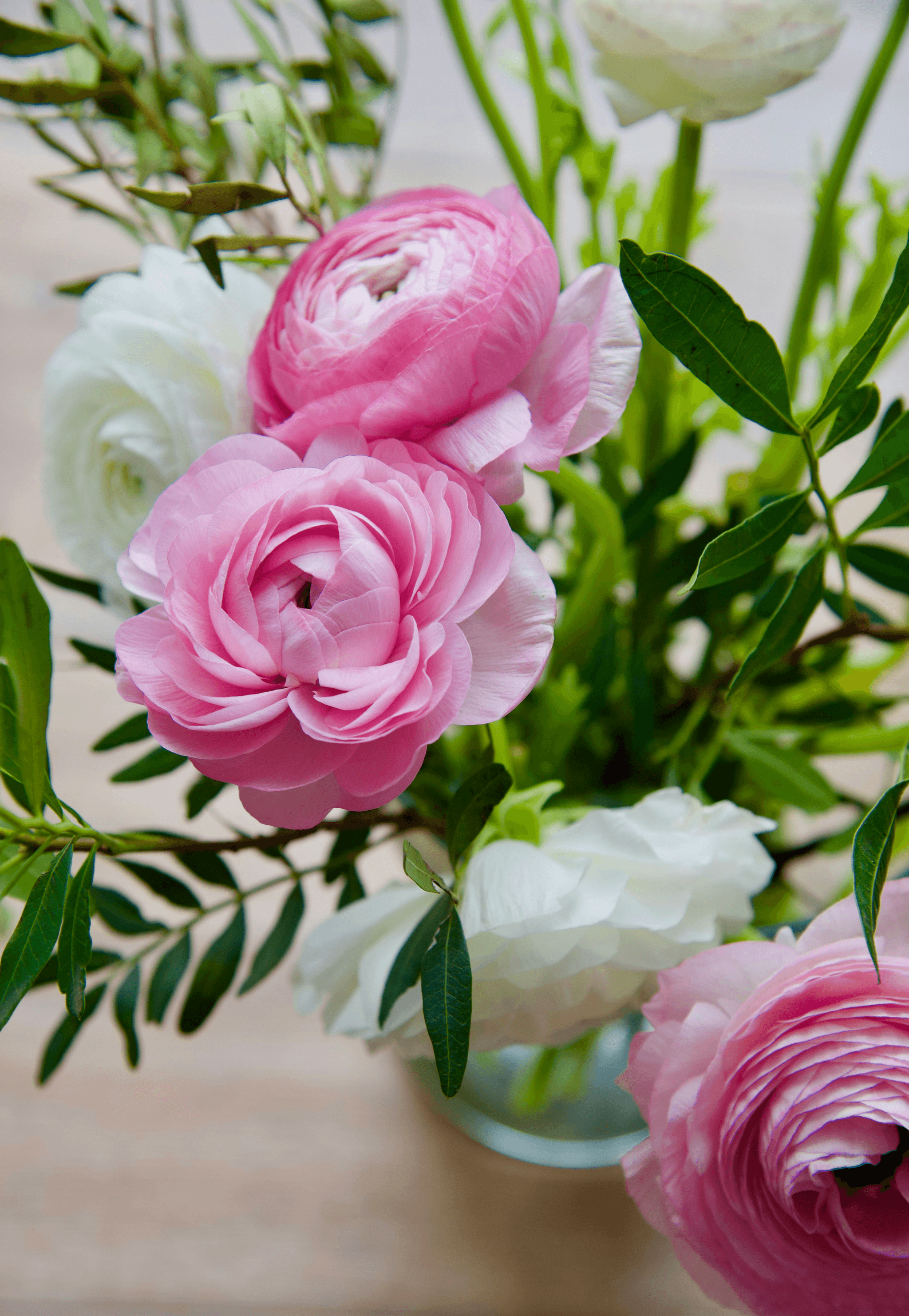 Colorful flower bouquet in glass vase