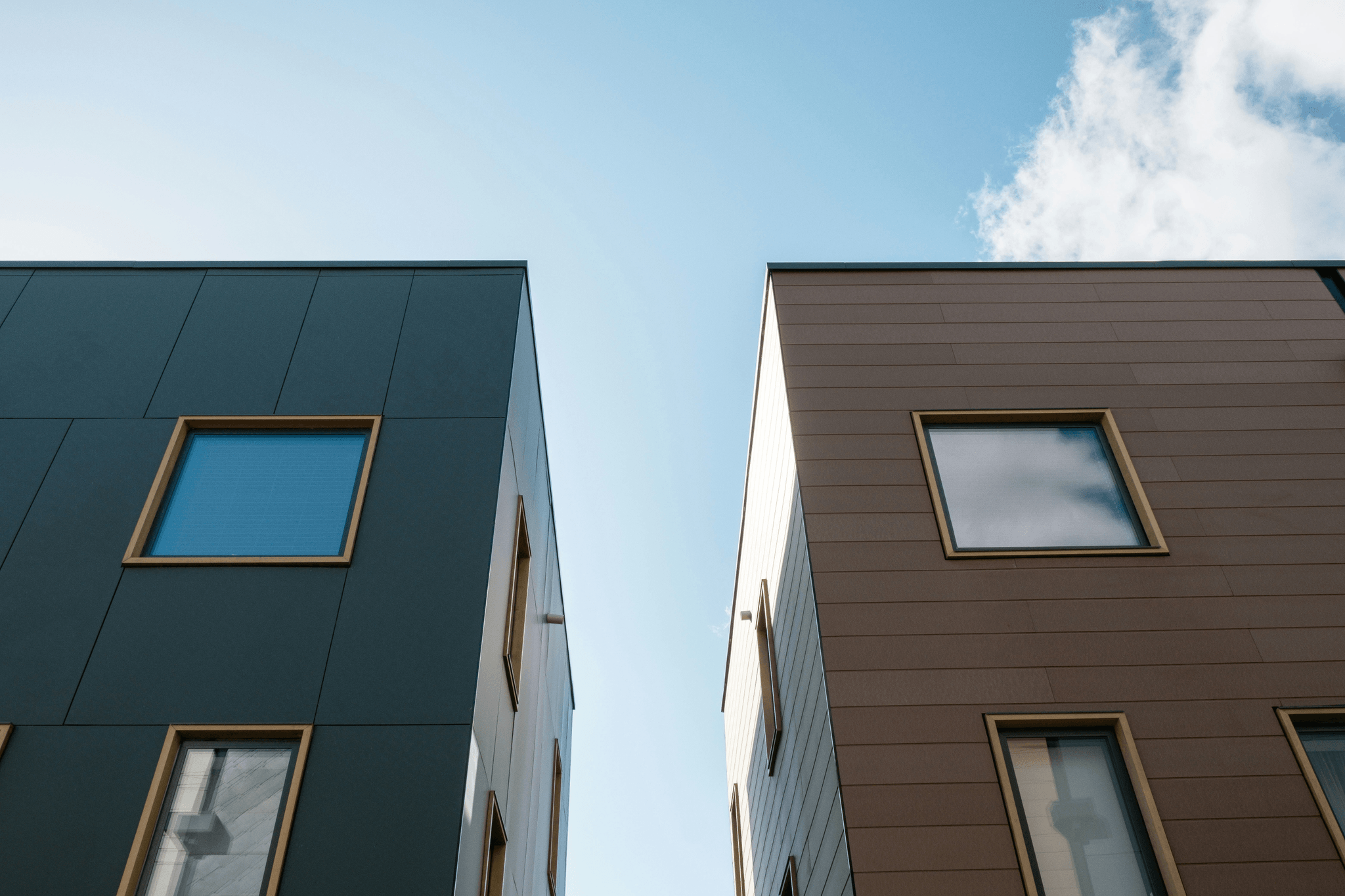 Stunning view of modular duplex homes showcasing modern architecture.
