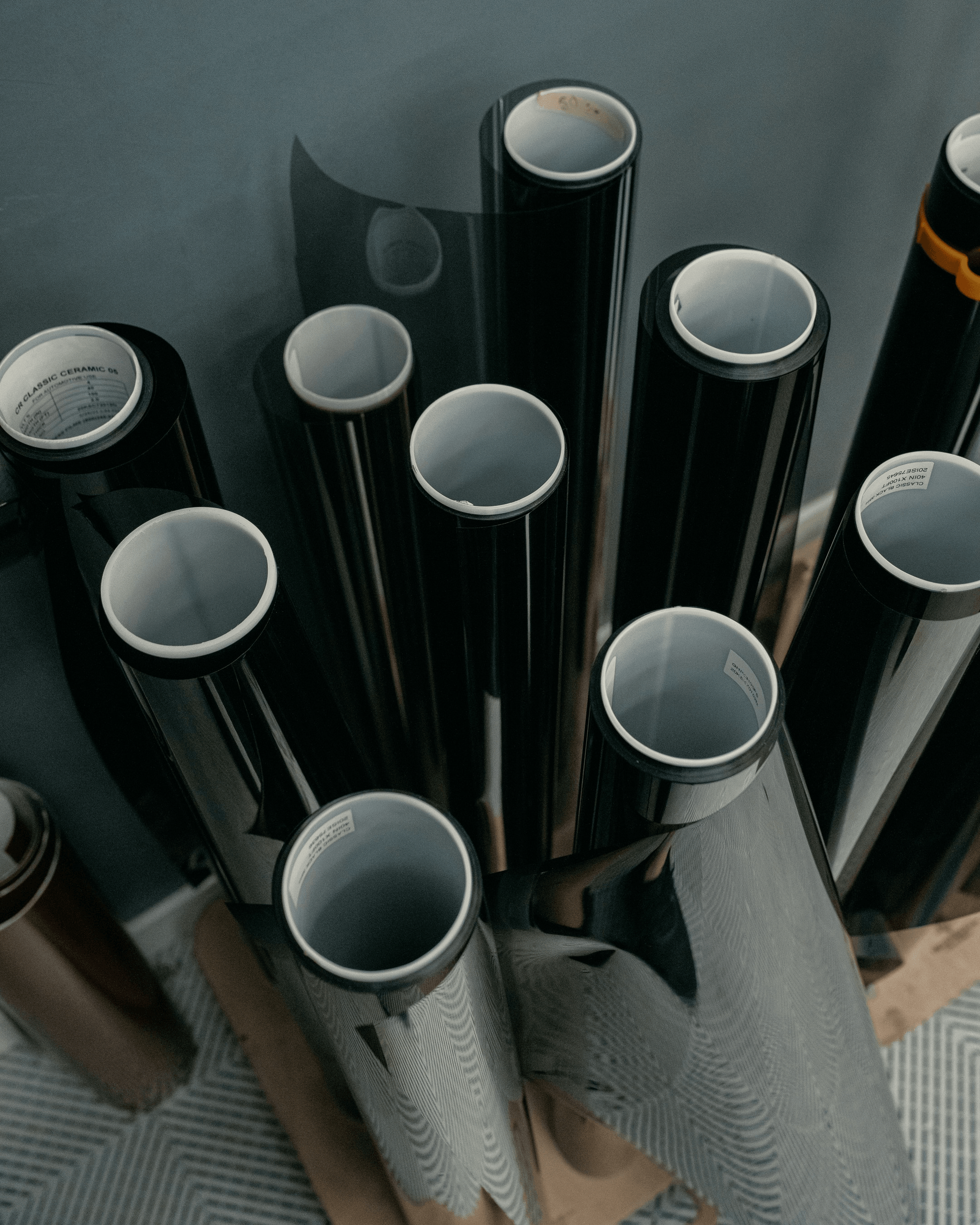 pvc self adhesive foil showcased on rolls