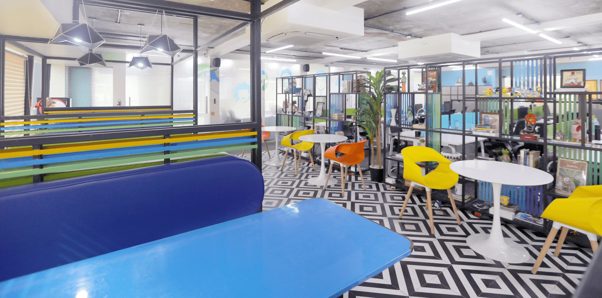 Modern modular canteen with vibrant decor
