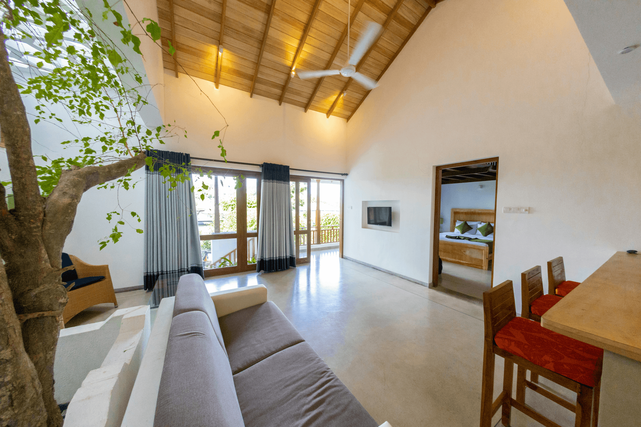 Eco-friendly living room with manufactured housing supplies