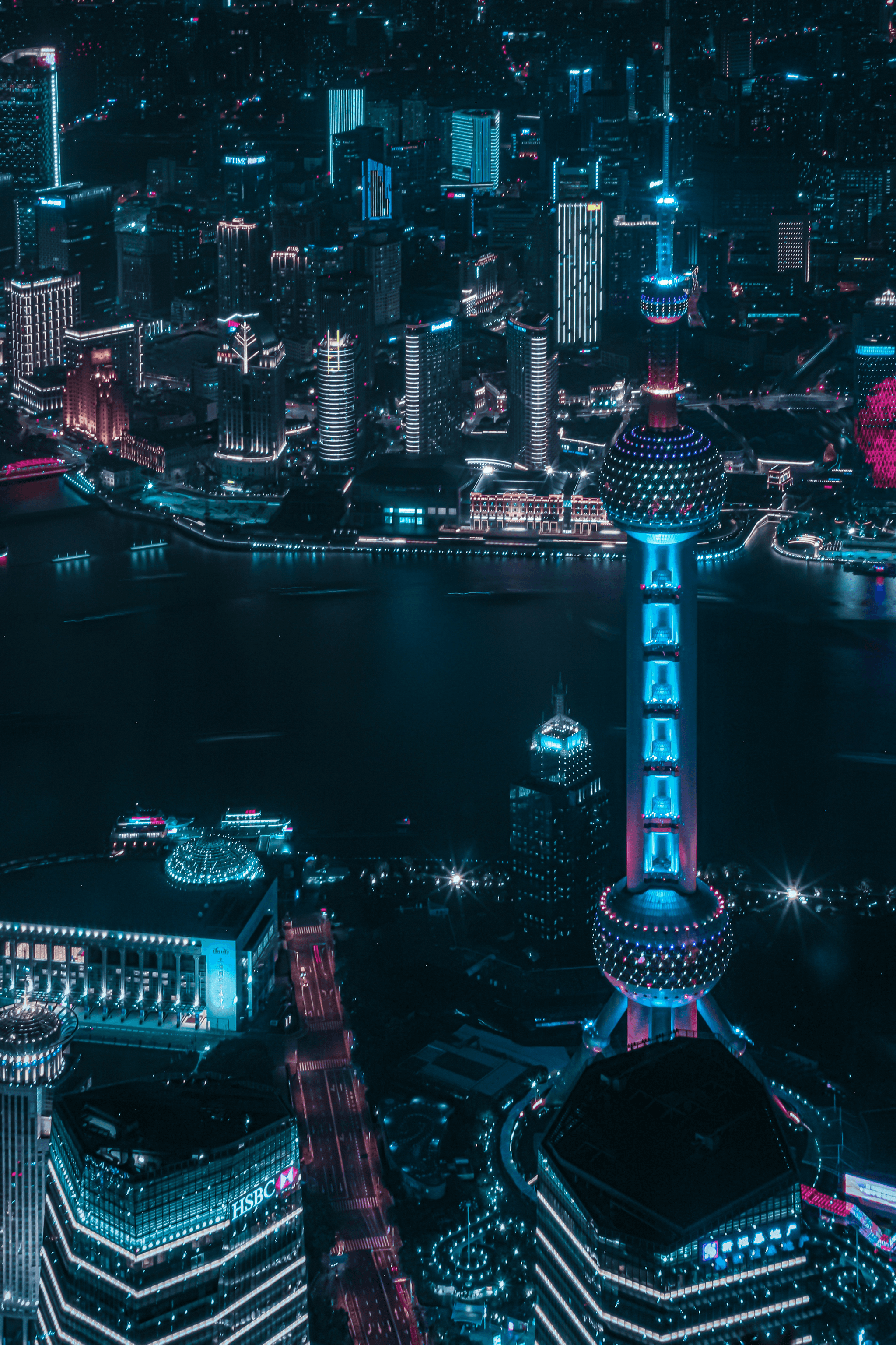 Shanghai skyline at dusk showing modern industrial cities in china