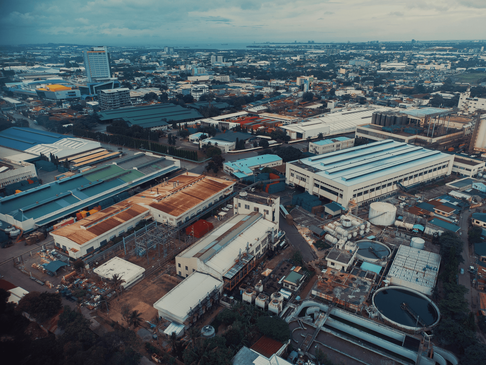 Bustling industrial area in factory city China