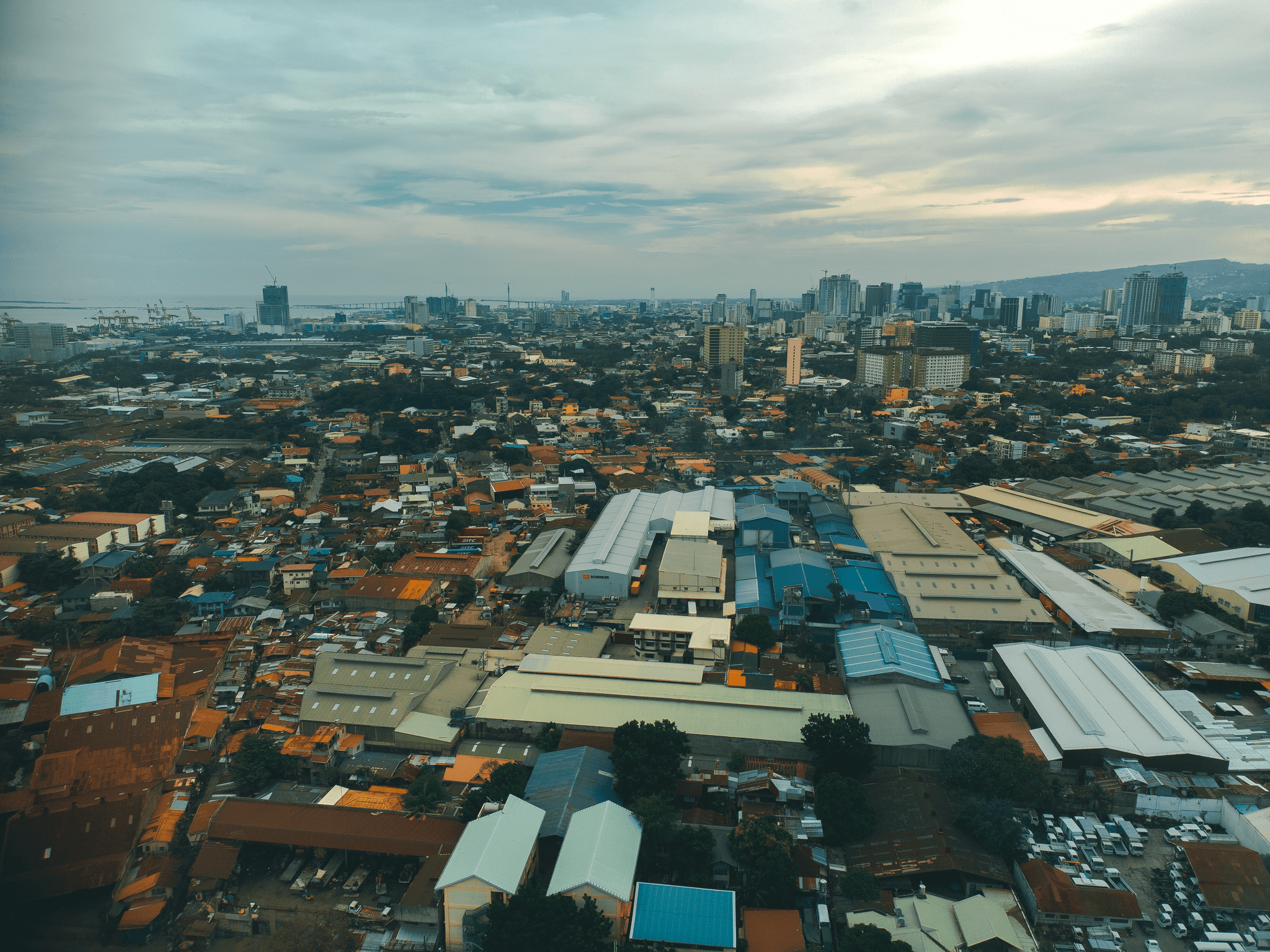 Aerial view of busy china factory city