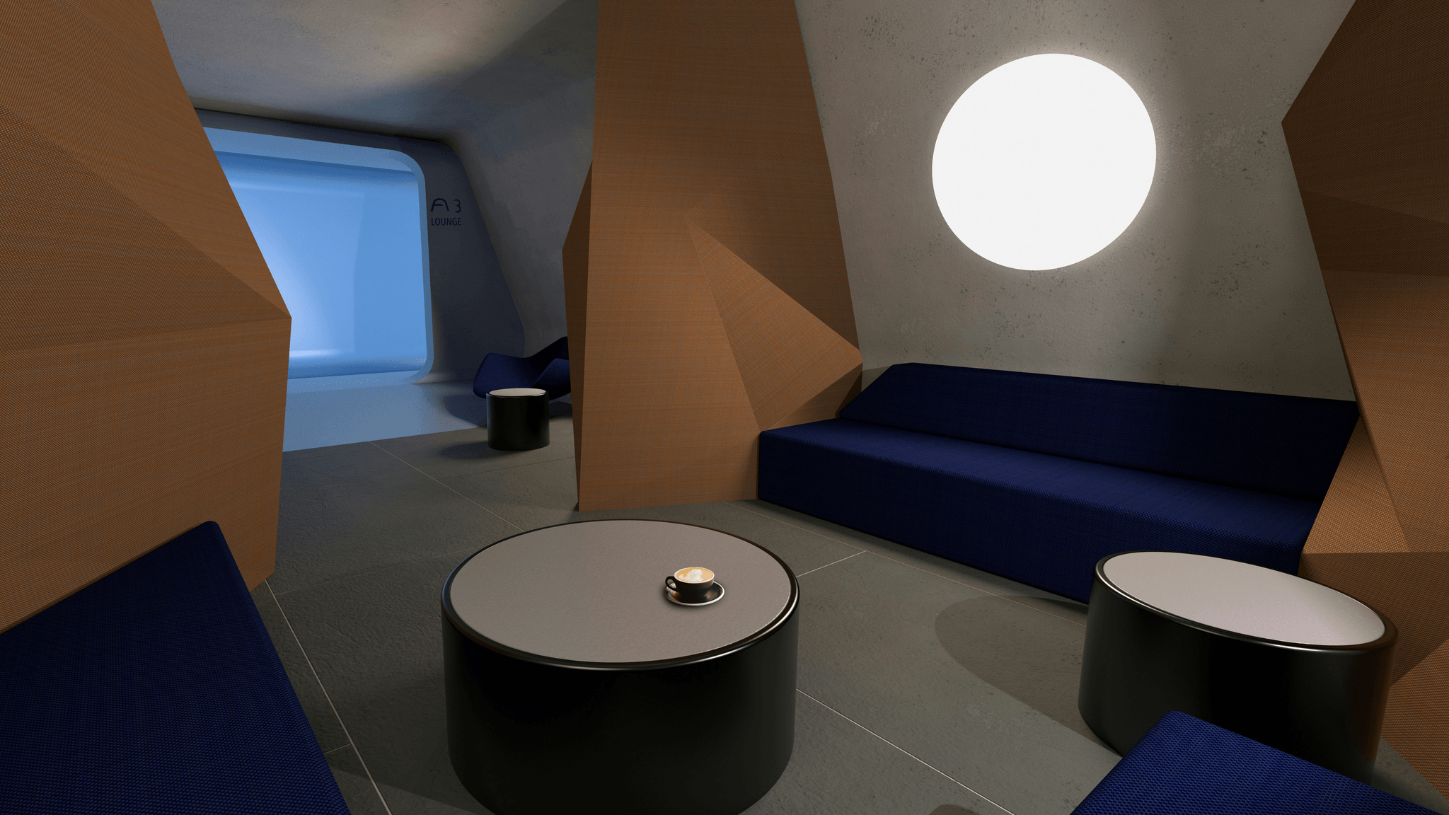 Modern interior design features of a stylish space capsule house