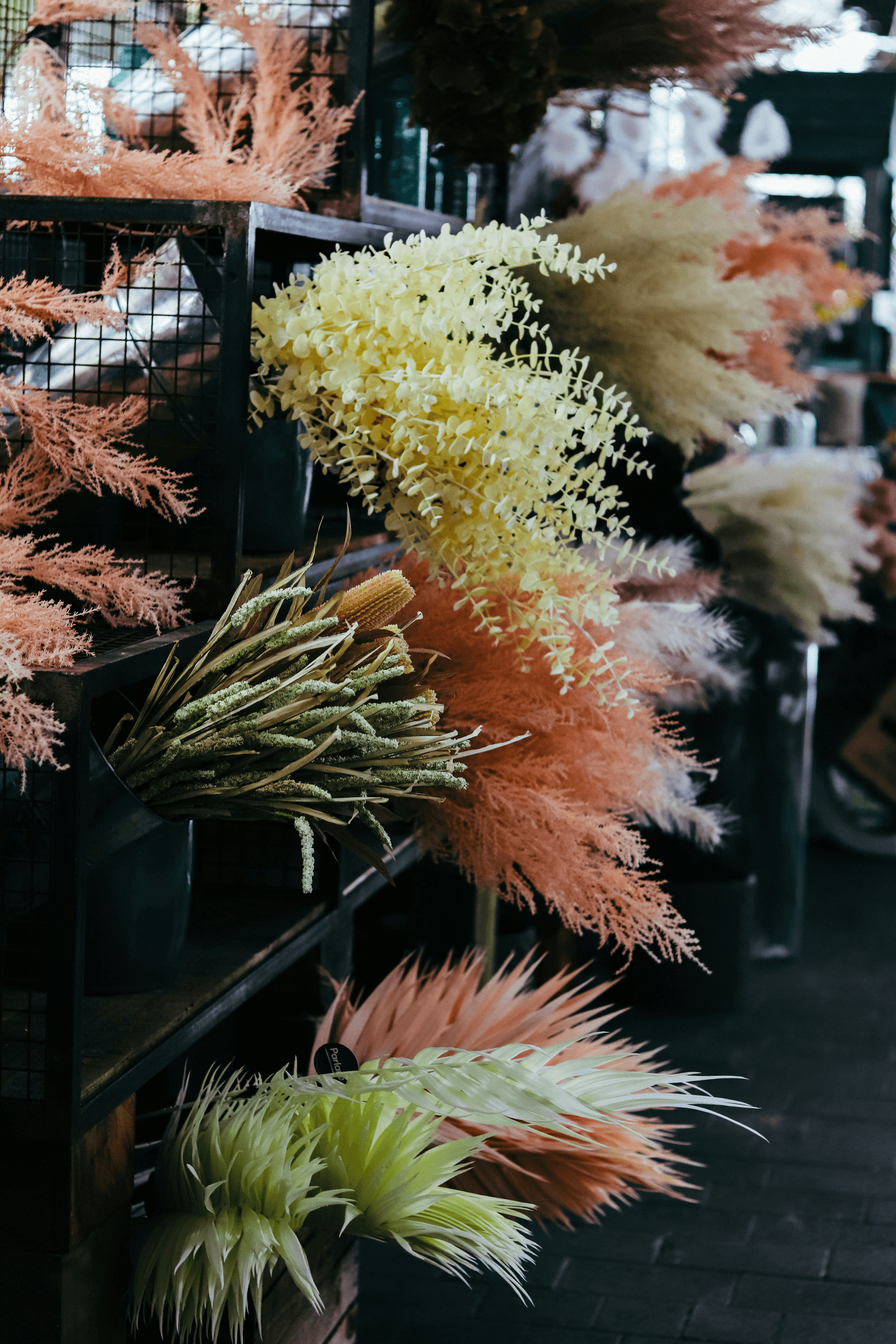 wholesale preserved flowers beautifully arranged in a shop