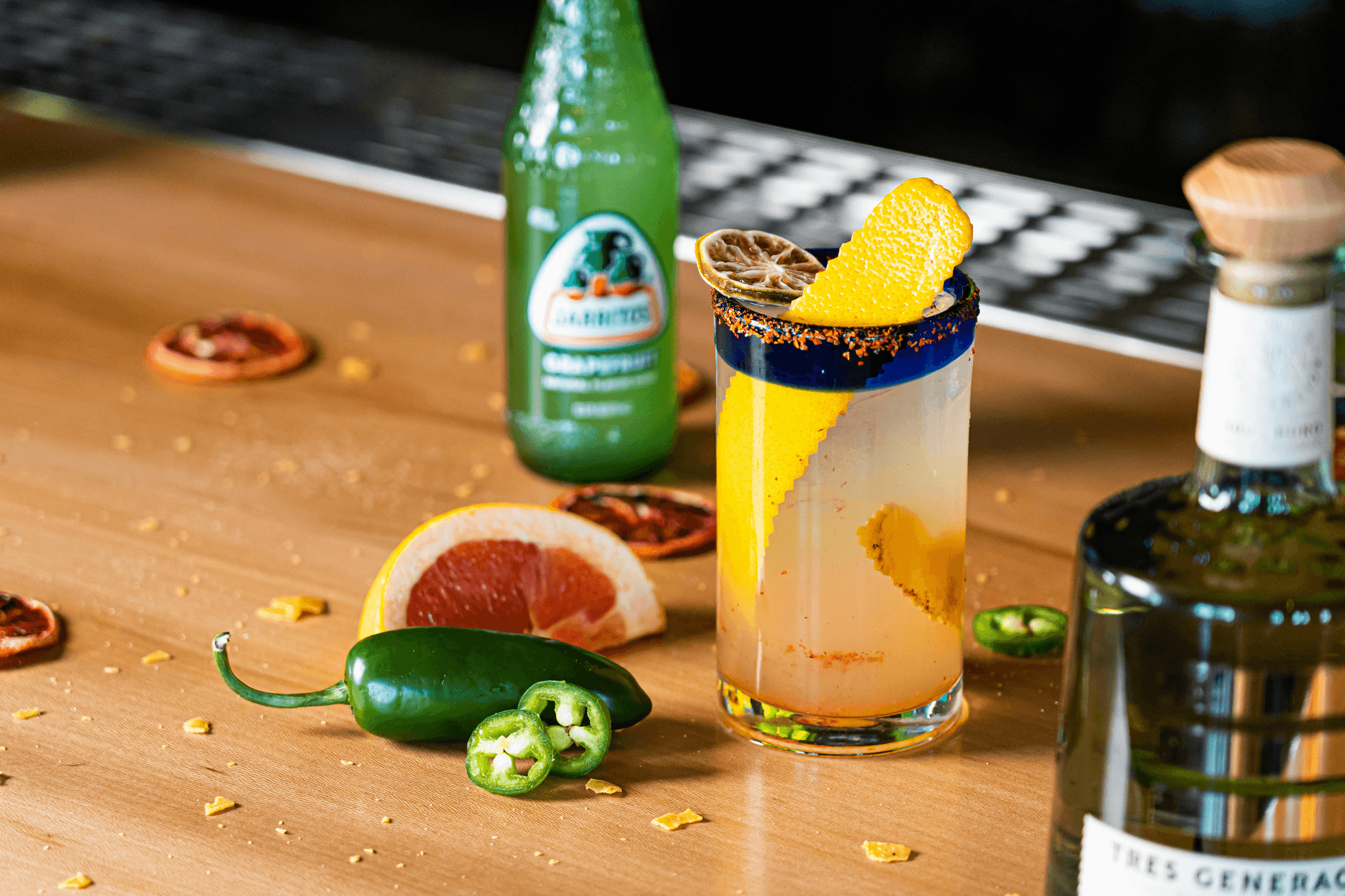 Spicy Margarita Hive Craft Cocktail infusion kit featuring dehydrated limes, jalapeños, and infused sugar cubes in a clear glass jar labeled “Pour Decisions Perfected.” A bold, citrusy blend with a kick for tequila or mezcal lovers.