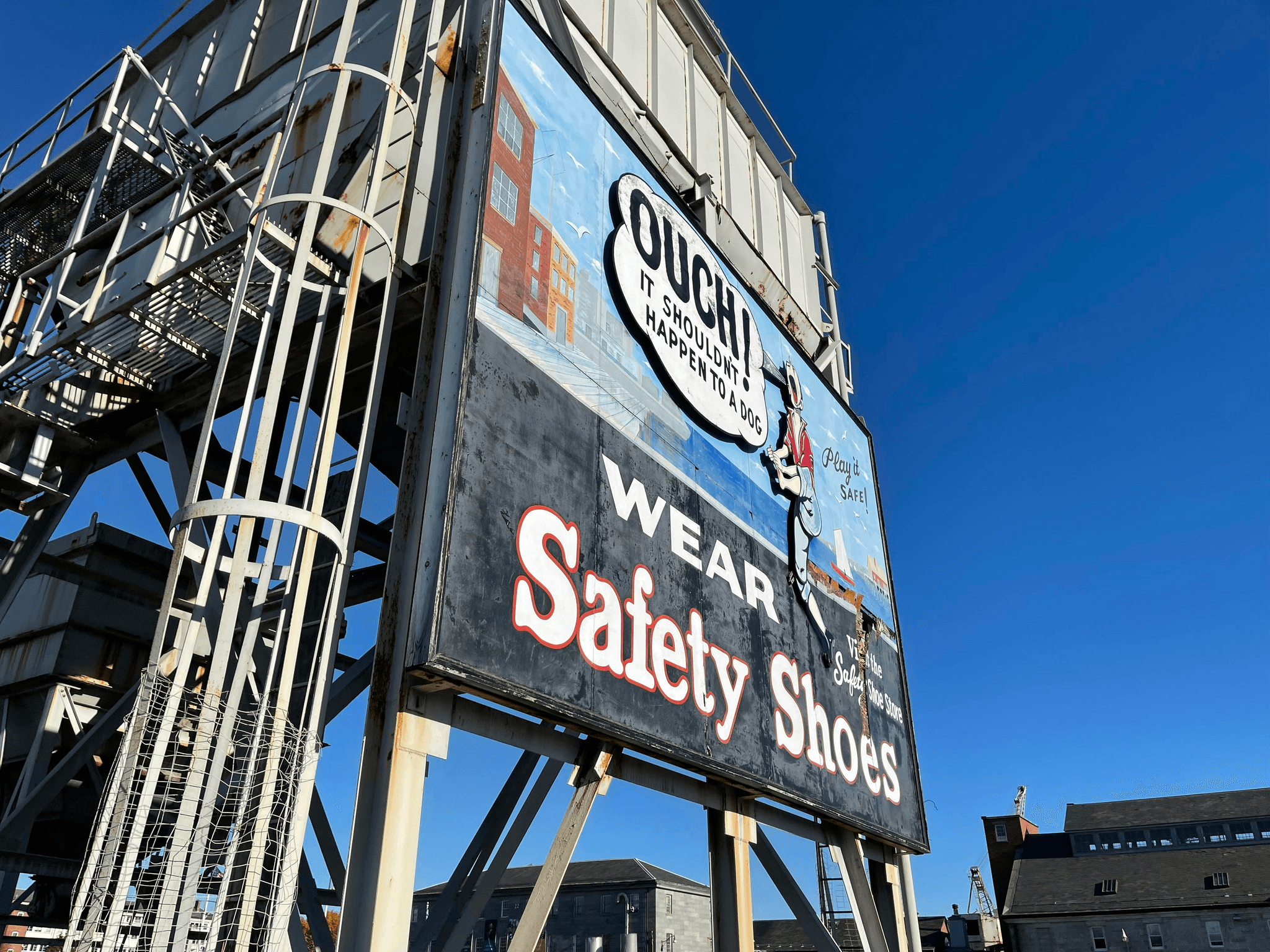 Offshore oil rig safety signage and equipment