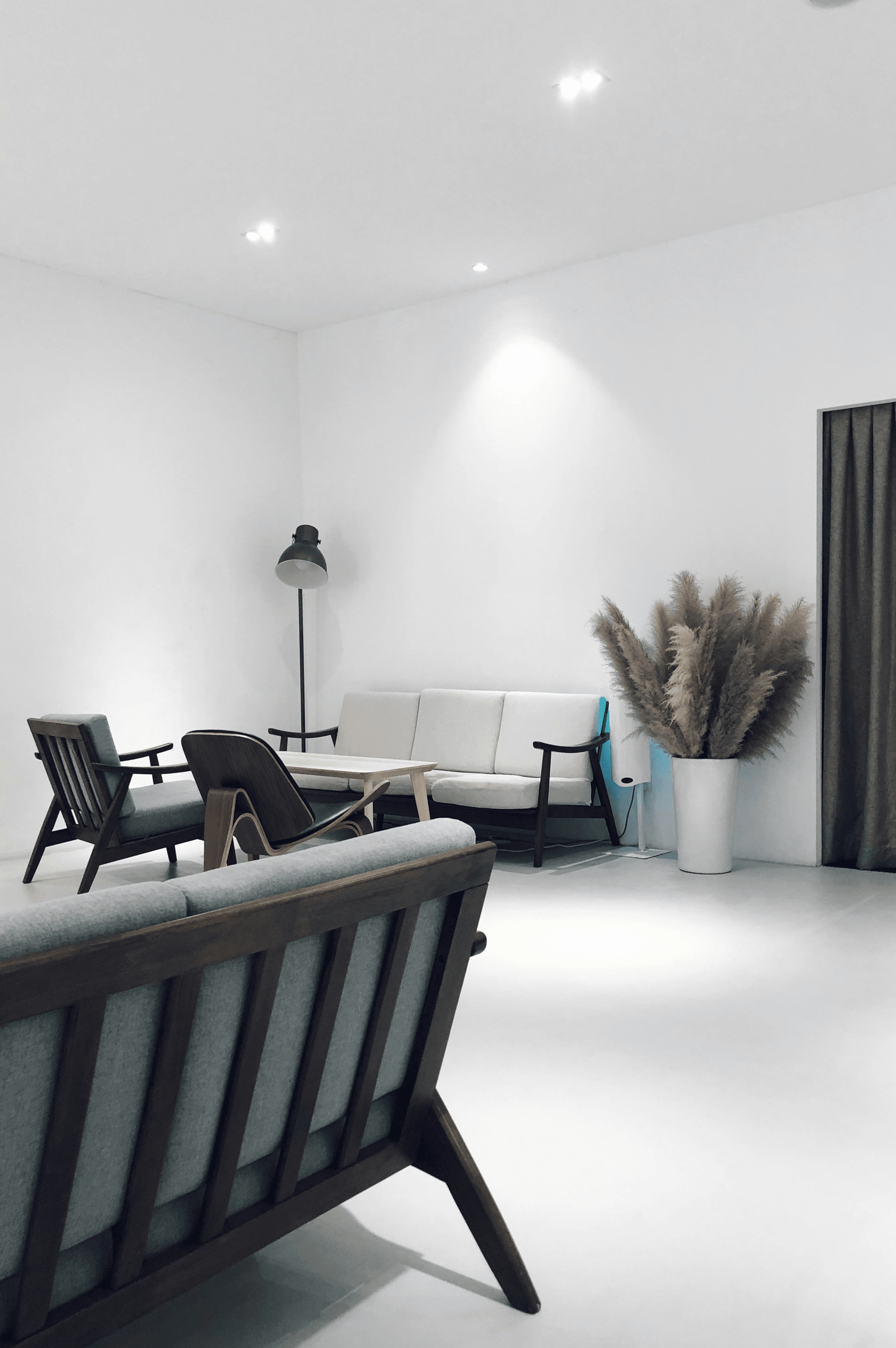 Minimalistic living room decor inside a container house.