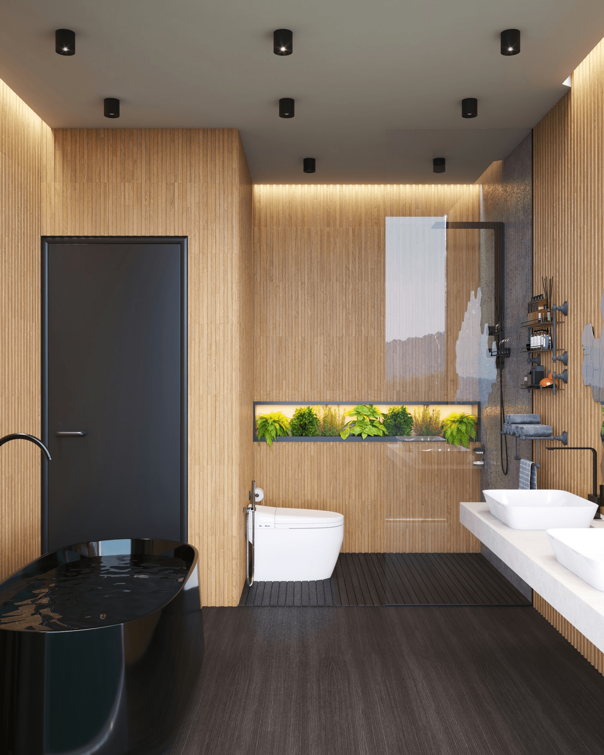 Eco-friendly elements in a stylish modular bathroom