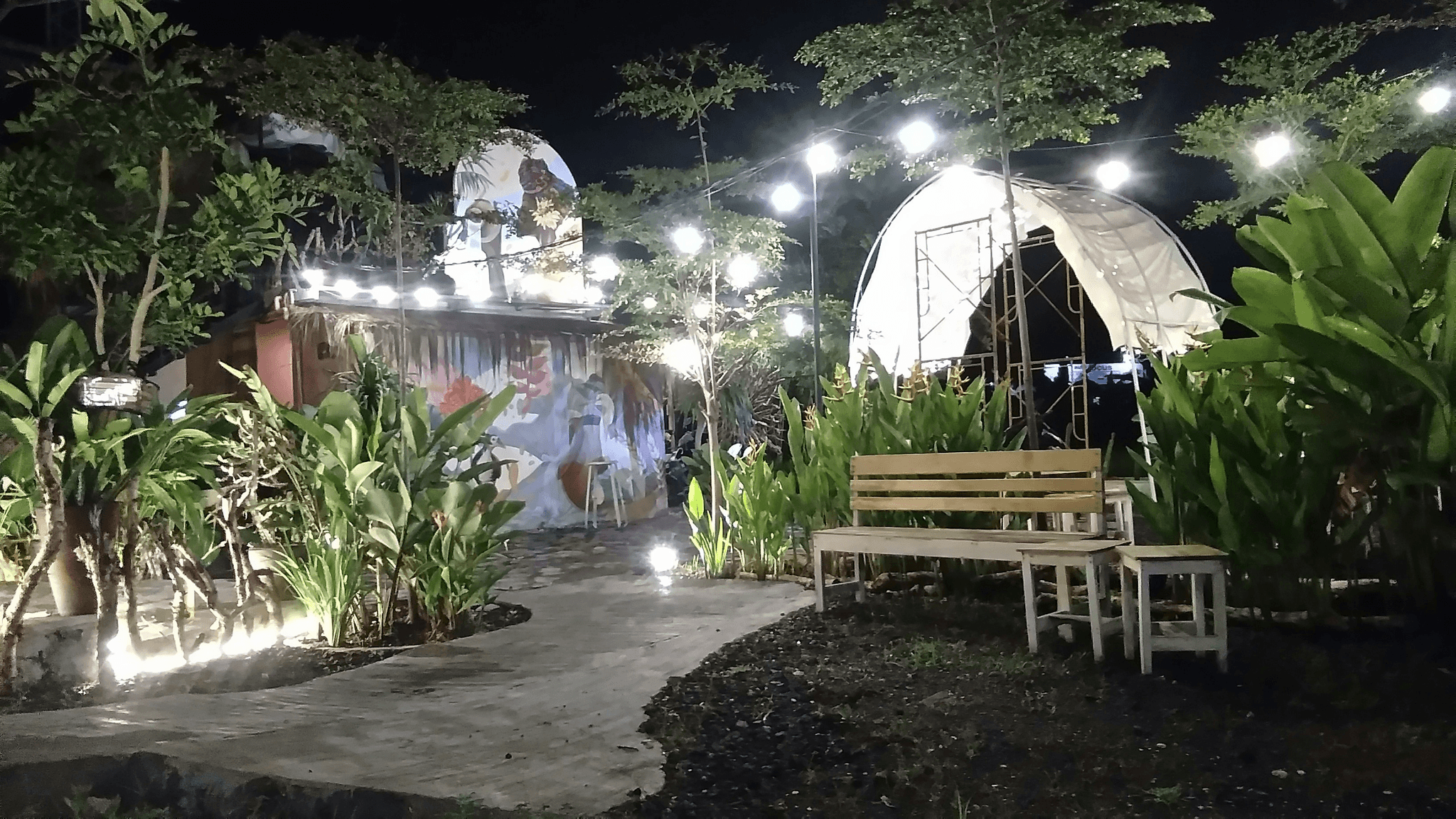 Outdoor entertainment space at shipping container bar