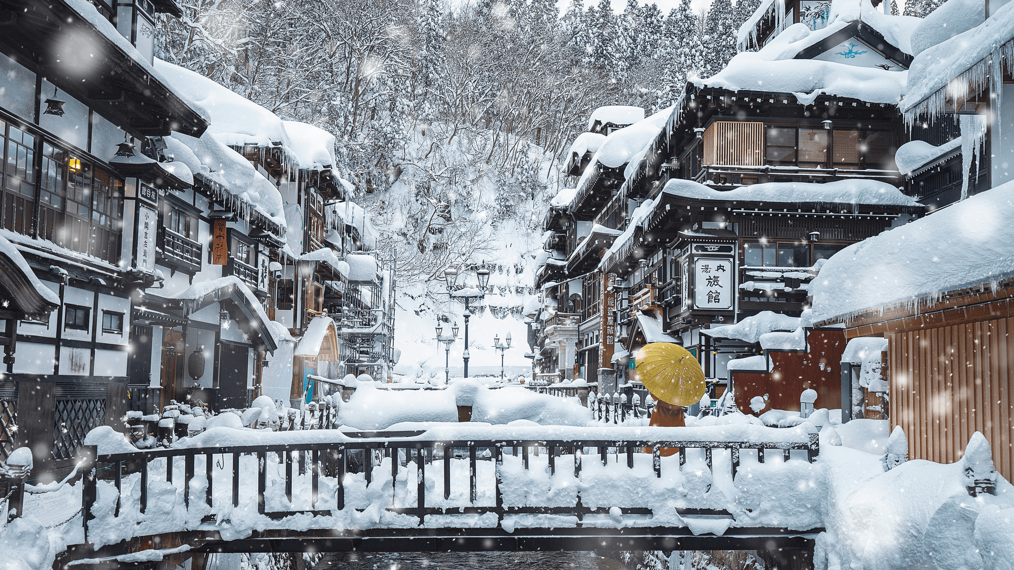 Rustic Japanese mountain resort in winter