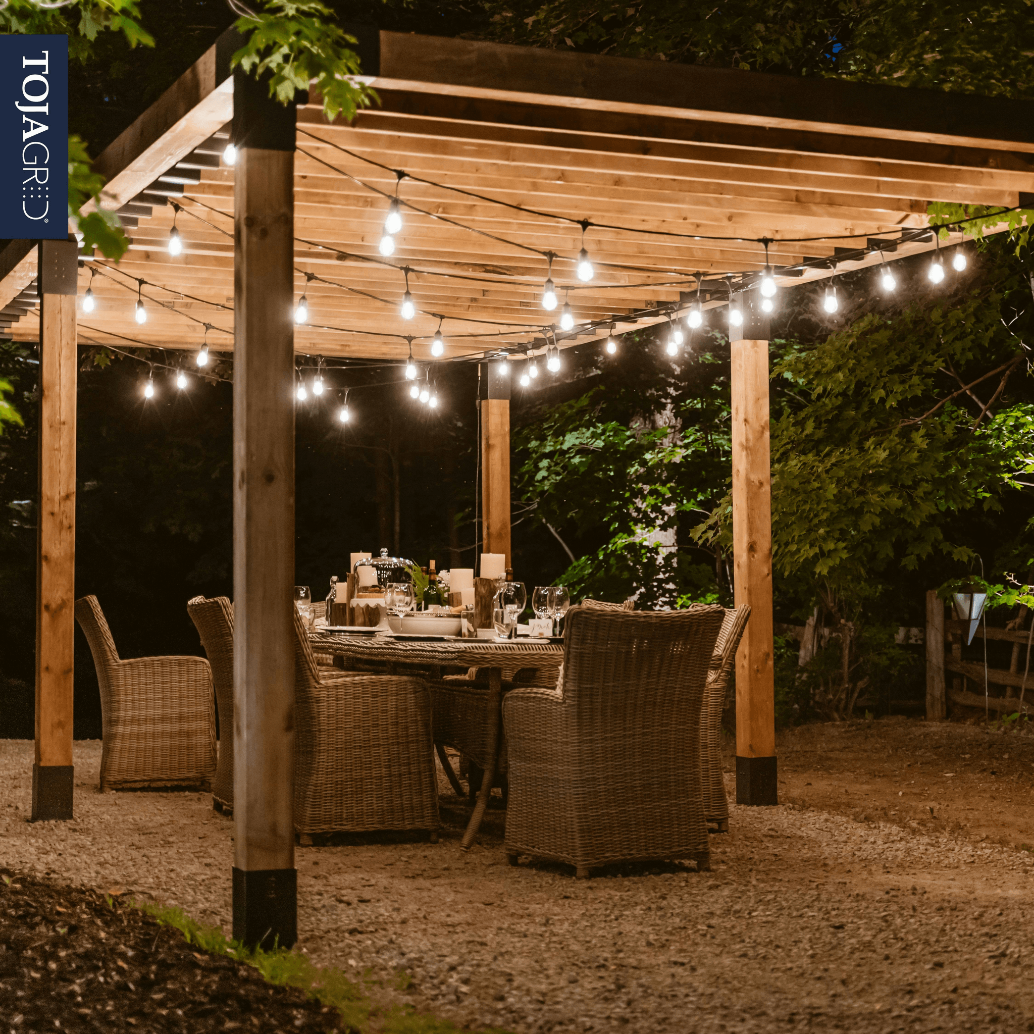 Outdoor seating area at sustainable shipping container bar