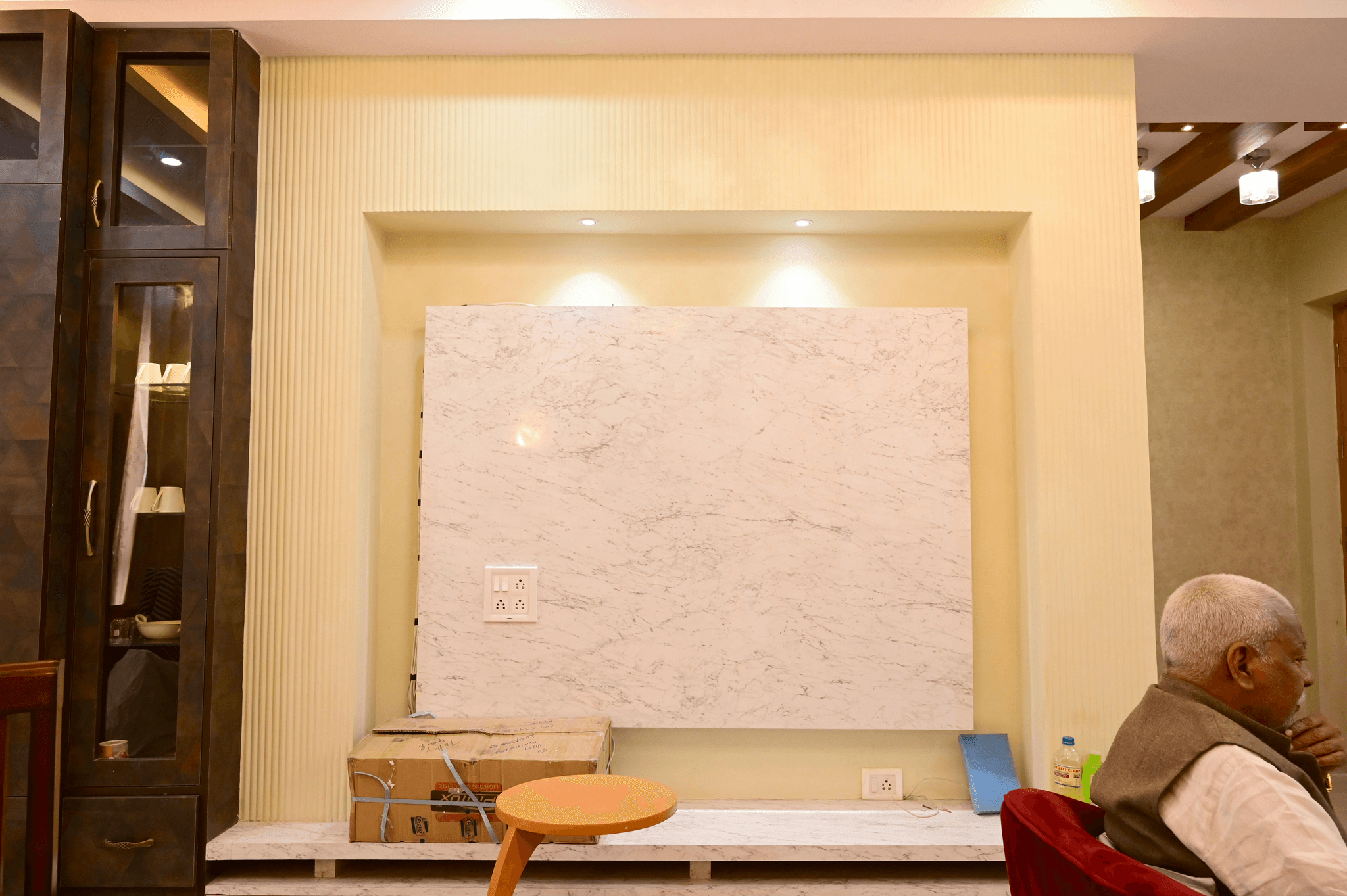 Stone building materials add timeless elegance to this living room.