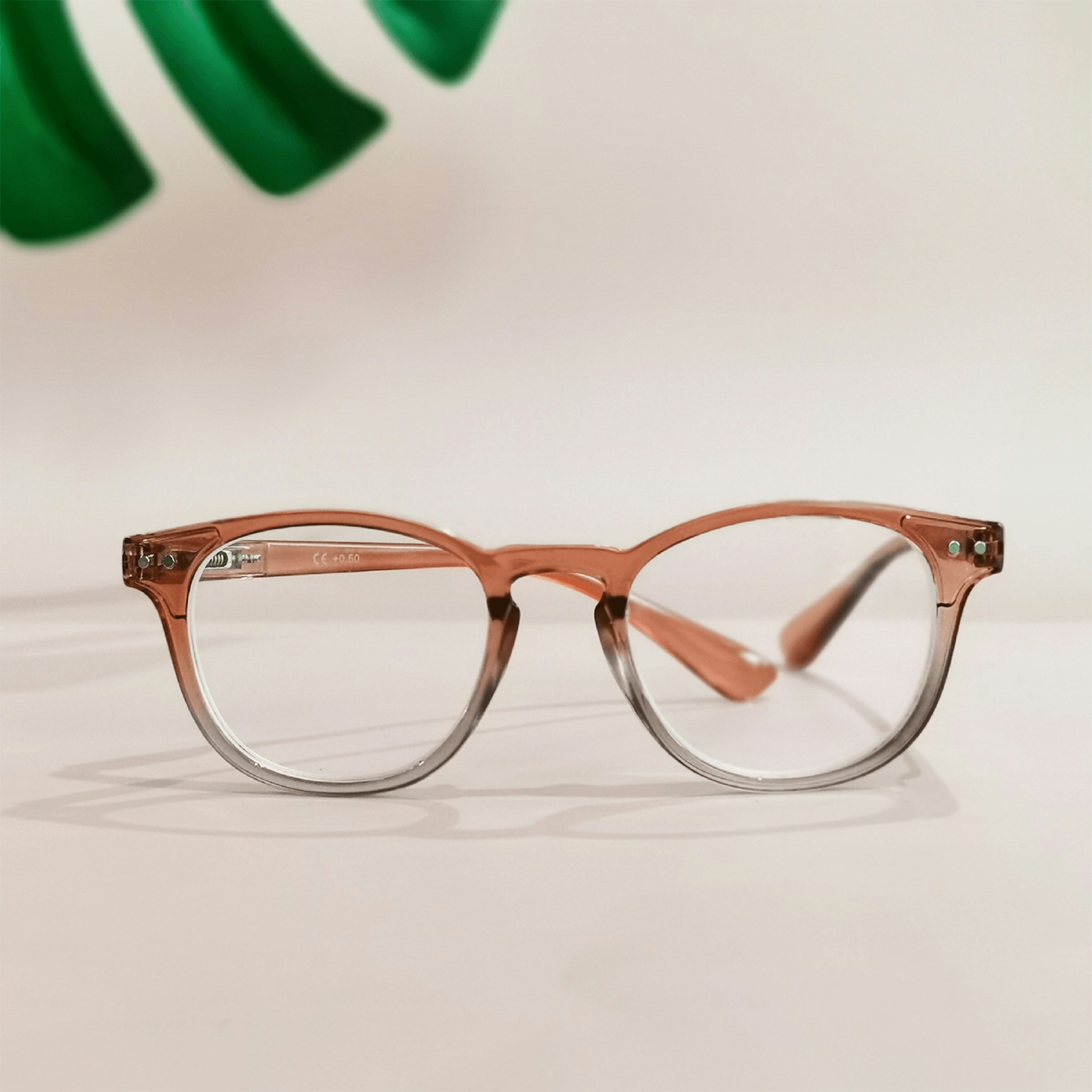 Stylish metal and acetate glasses promoting sustainability.