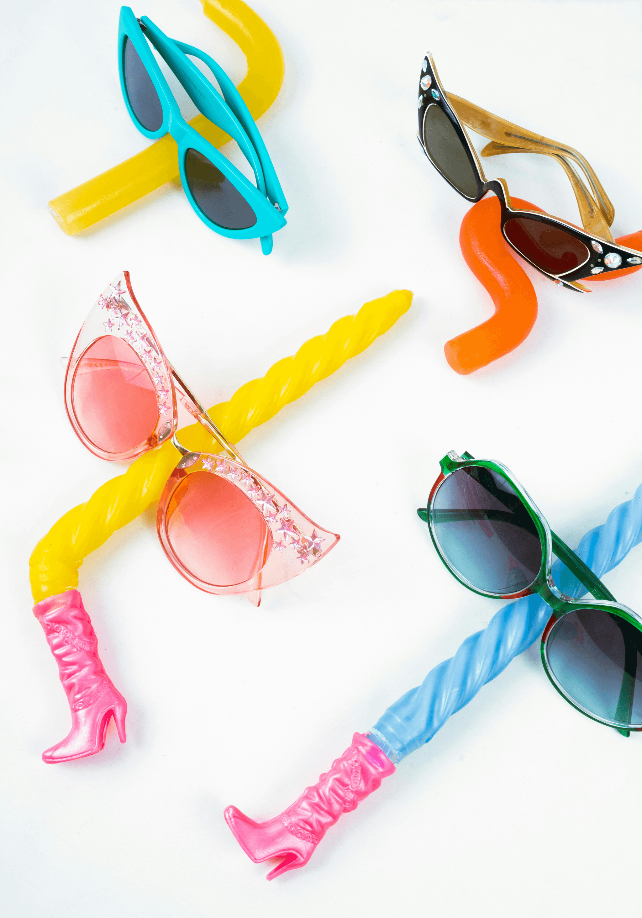 cheap plastic sunglasses in bulk displayed at an outdoor event