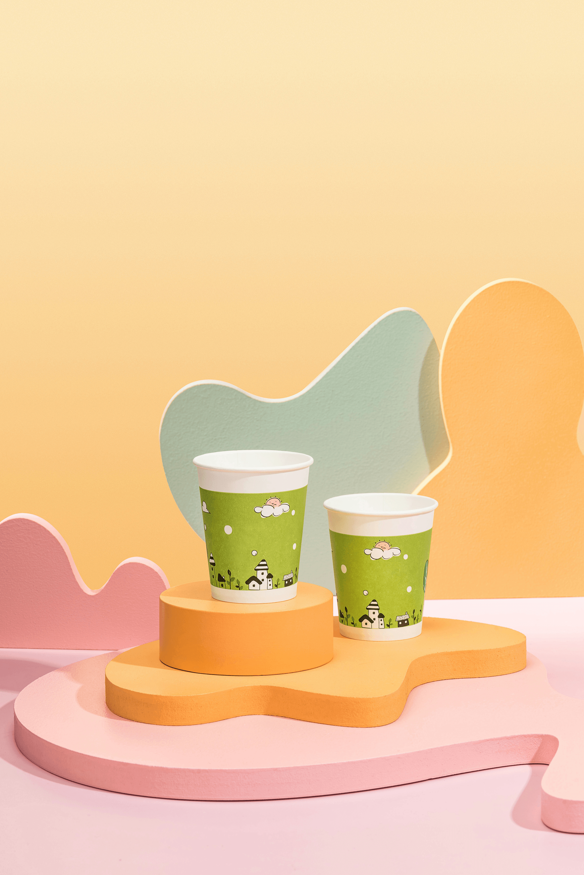 beverage take out container showcased among various snacks