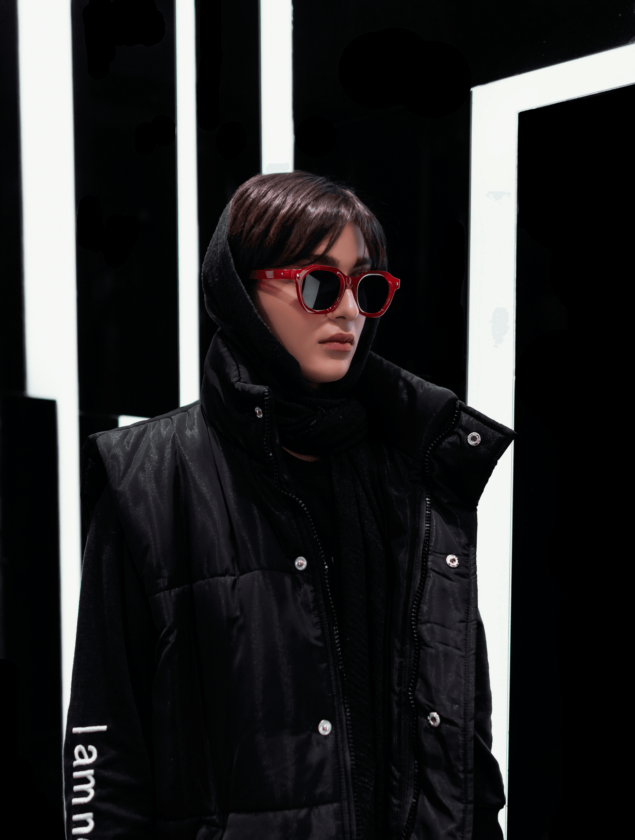 Stylish person using meta smart glasses outdoors