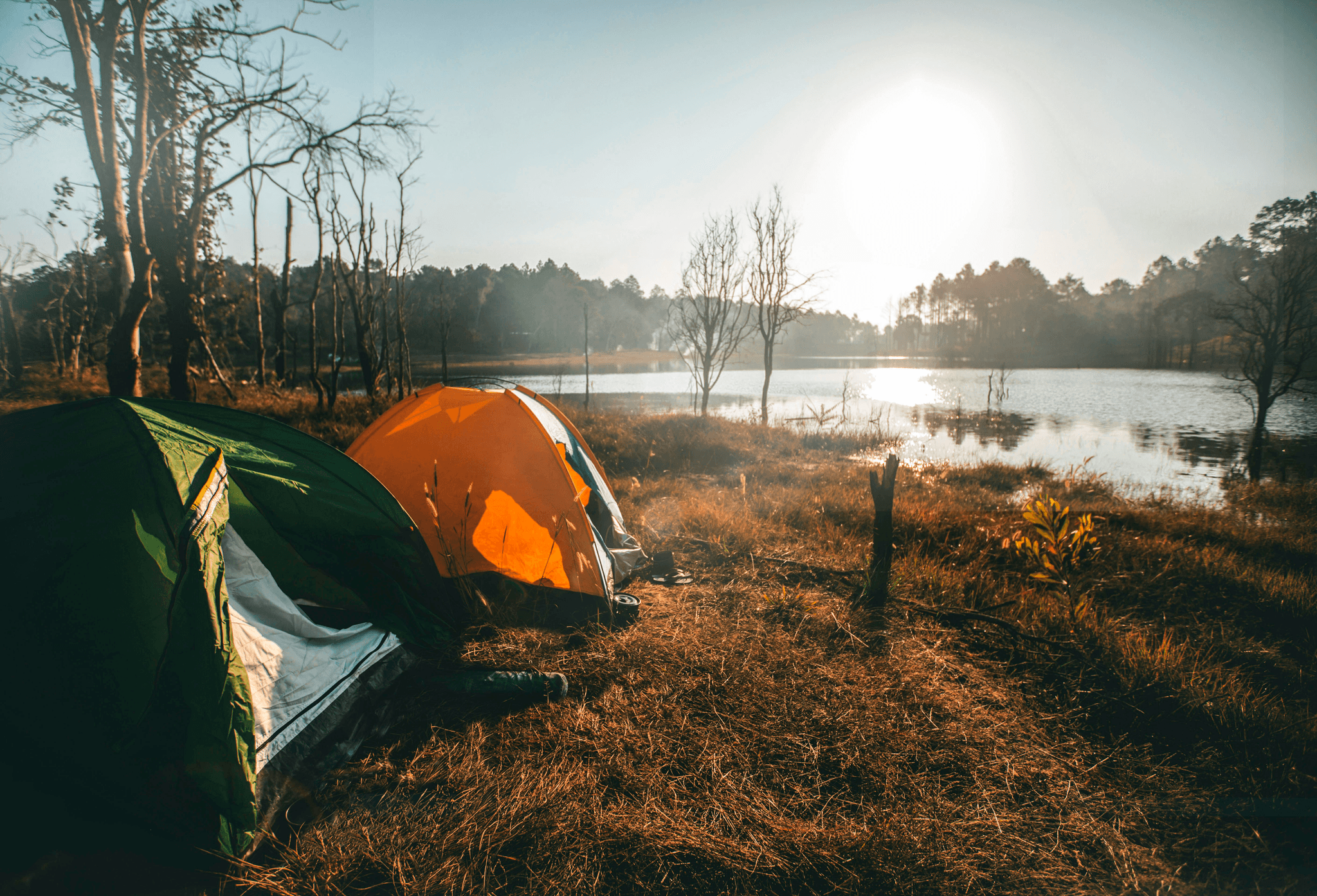 modular camp system setup at lakeside campground
