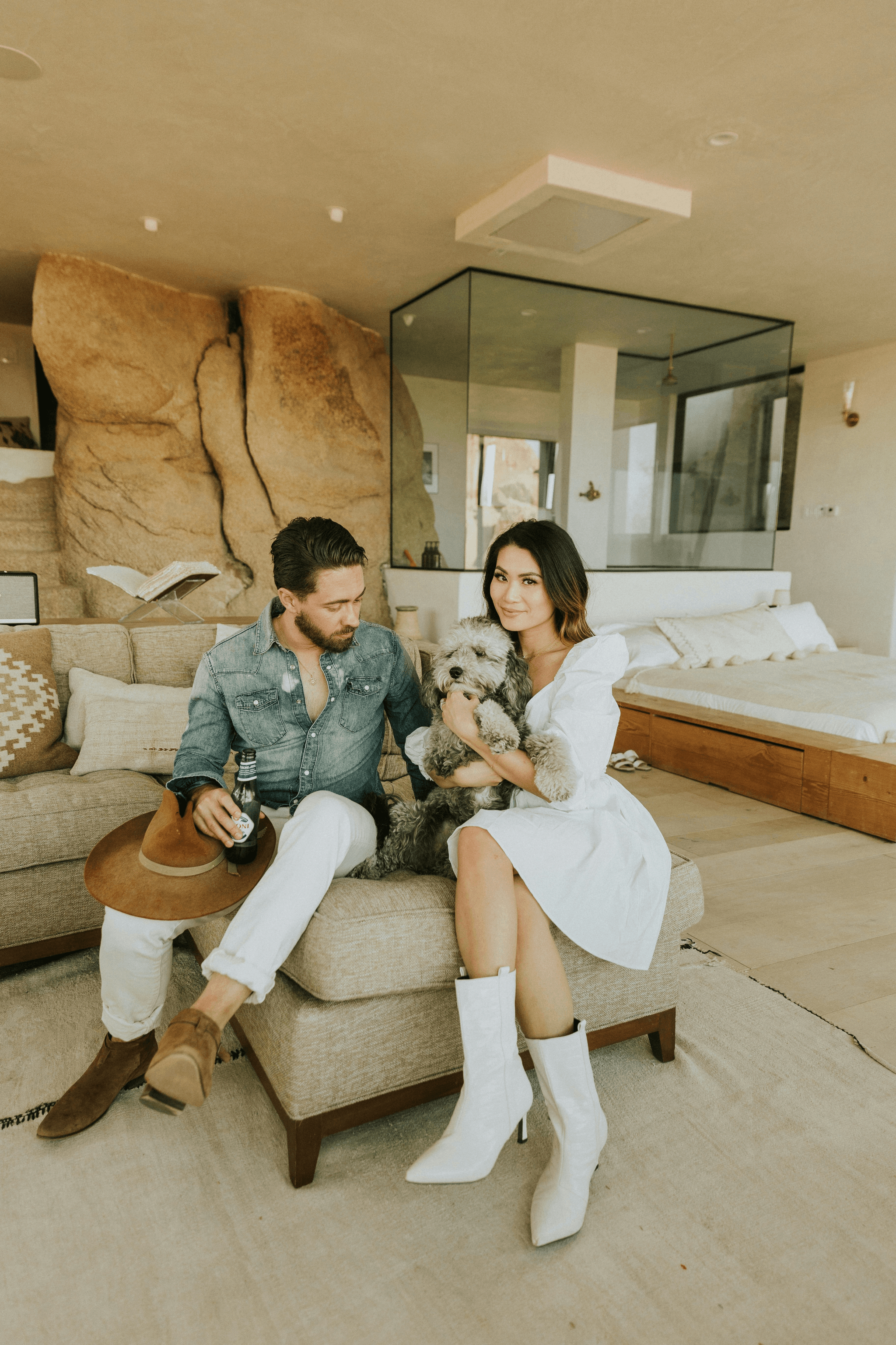 Happy couple enjoying their houses portable