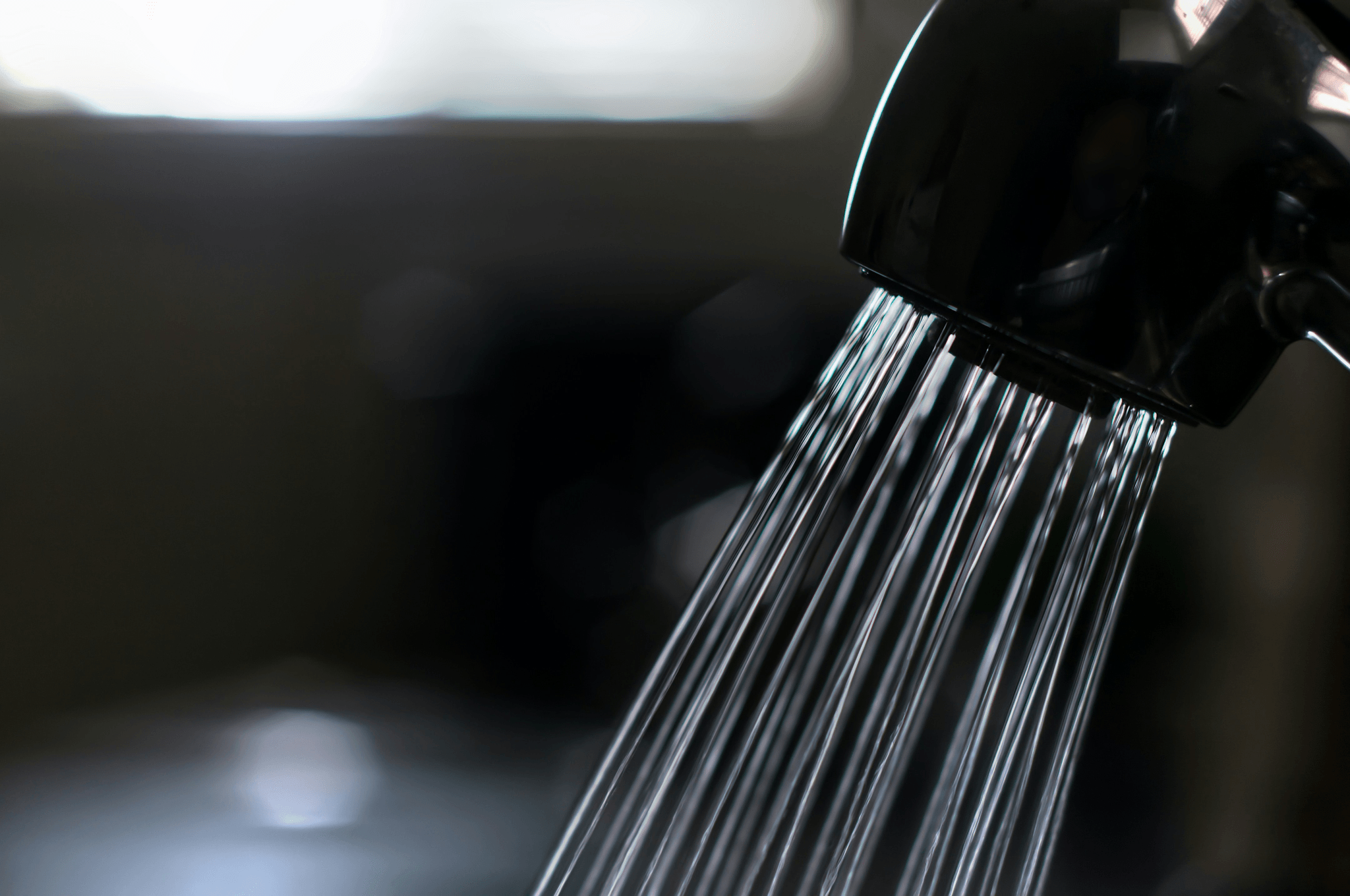 Modern low-flow showerhead in mobile home bathroom