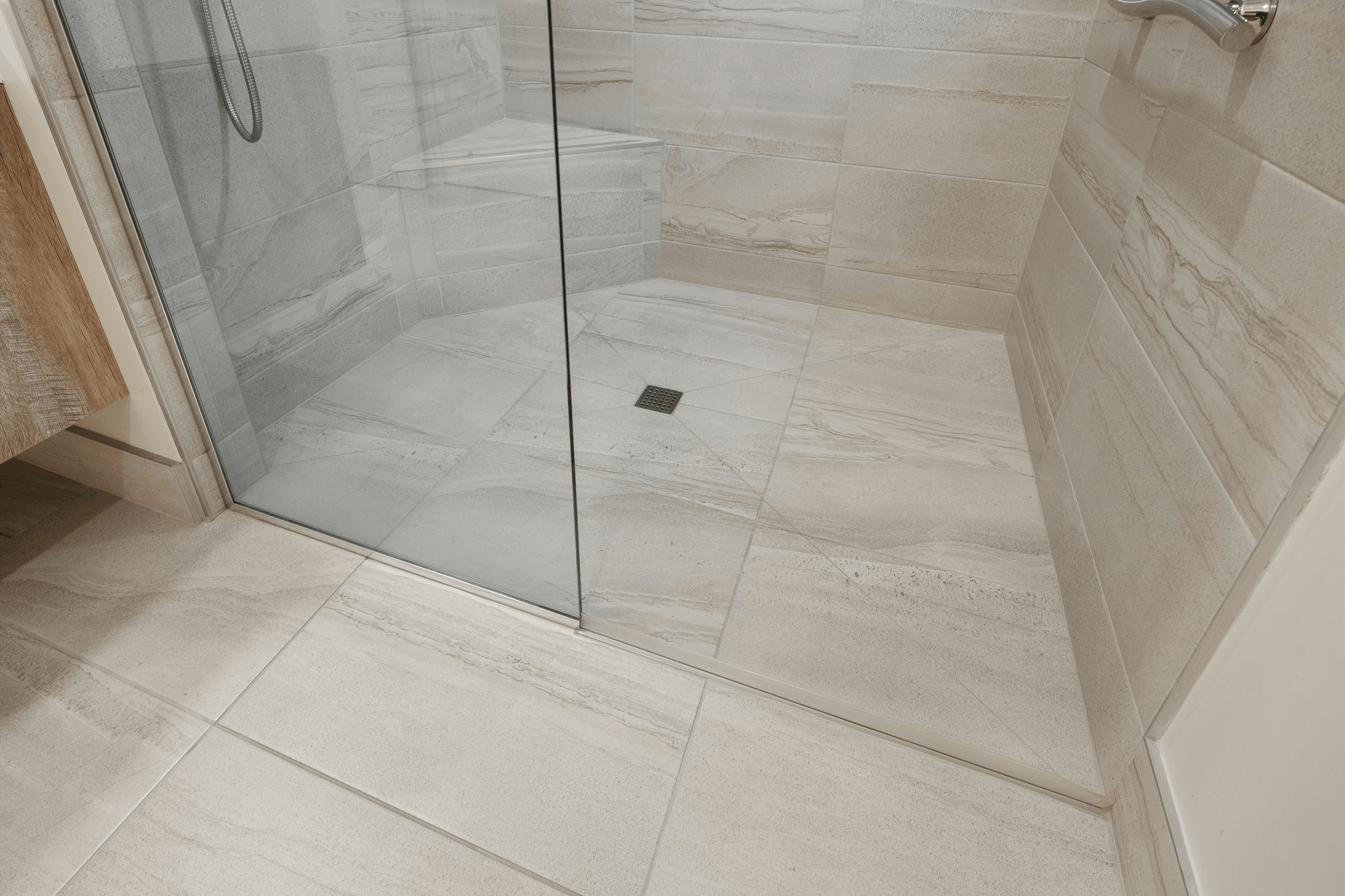 Shower floor tile options displayed in showroom