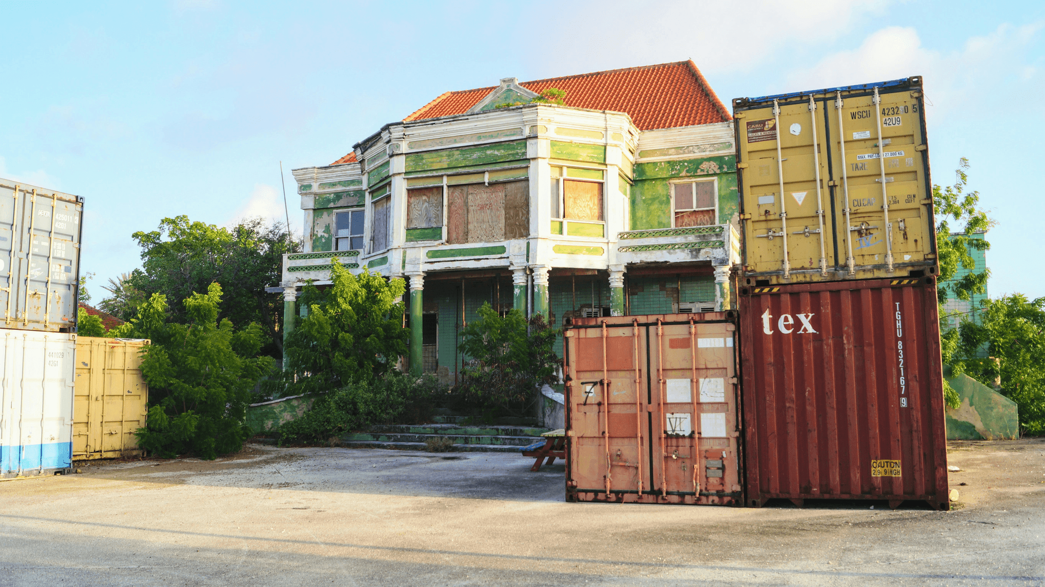Modern container house built with stacked shipping containers