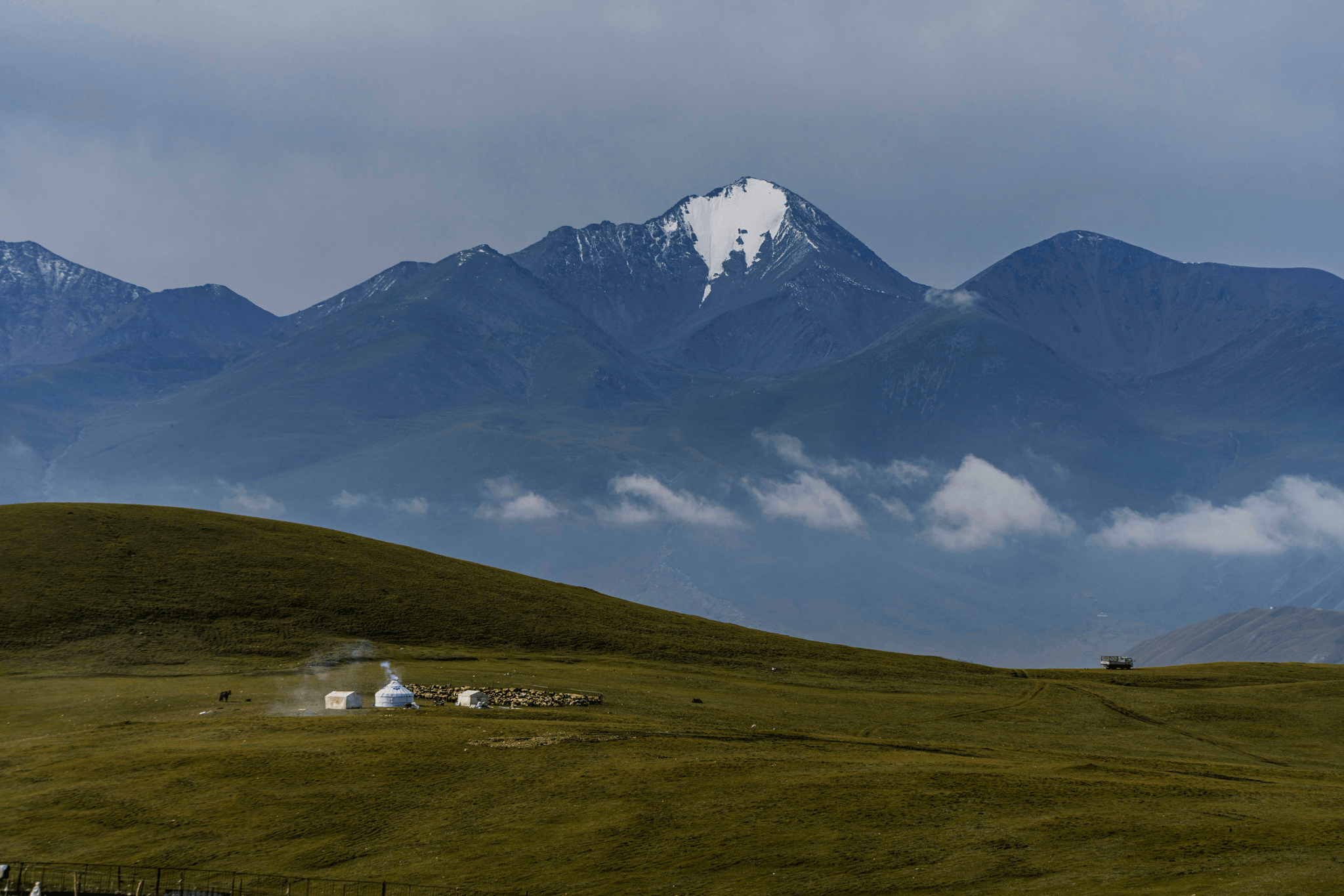 Traditional yak herding lifestyle on plateau in tibet.