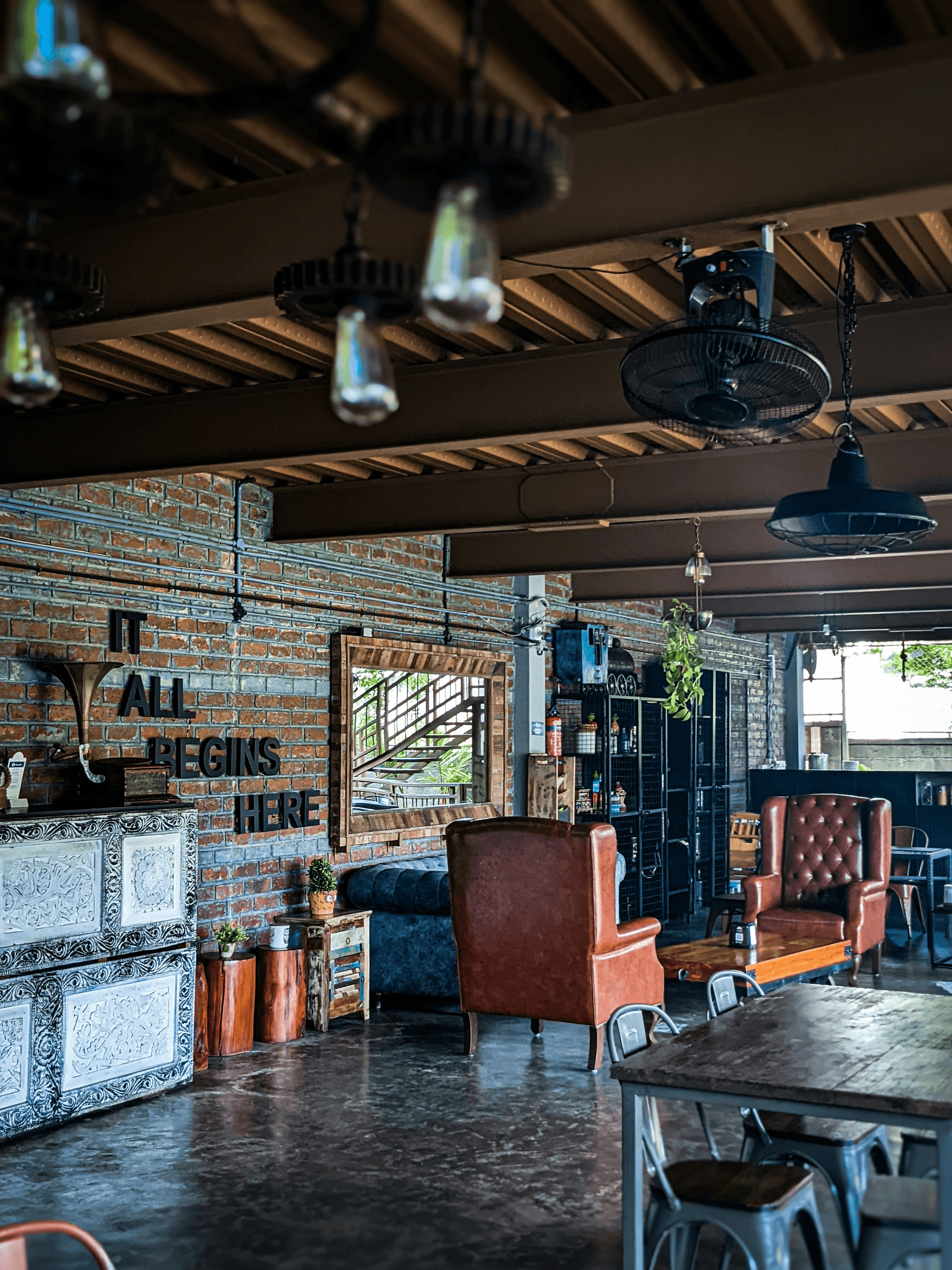 Charming ambiance of Cafe the Container without people.