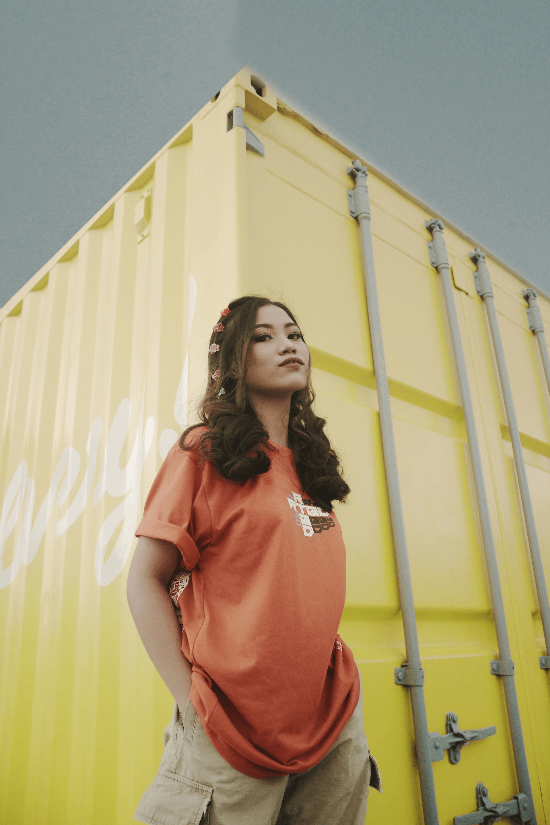 Modern, trendy pop-up shop created from repurposed prefabricated shipping containers.