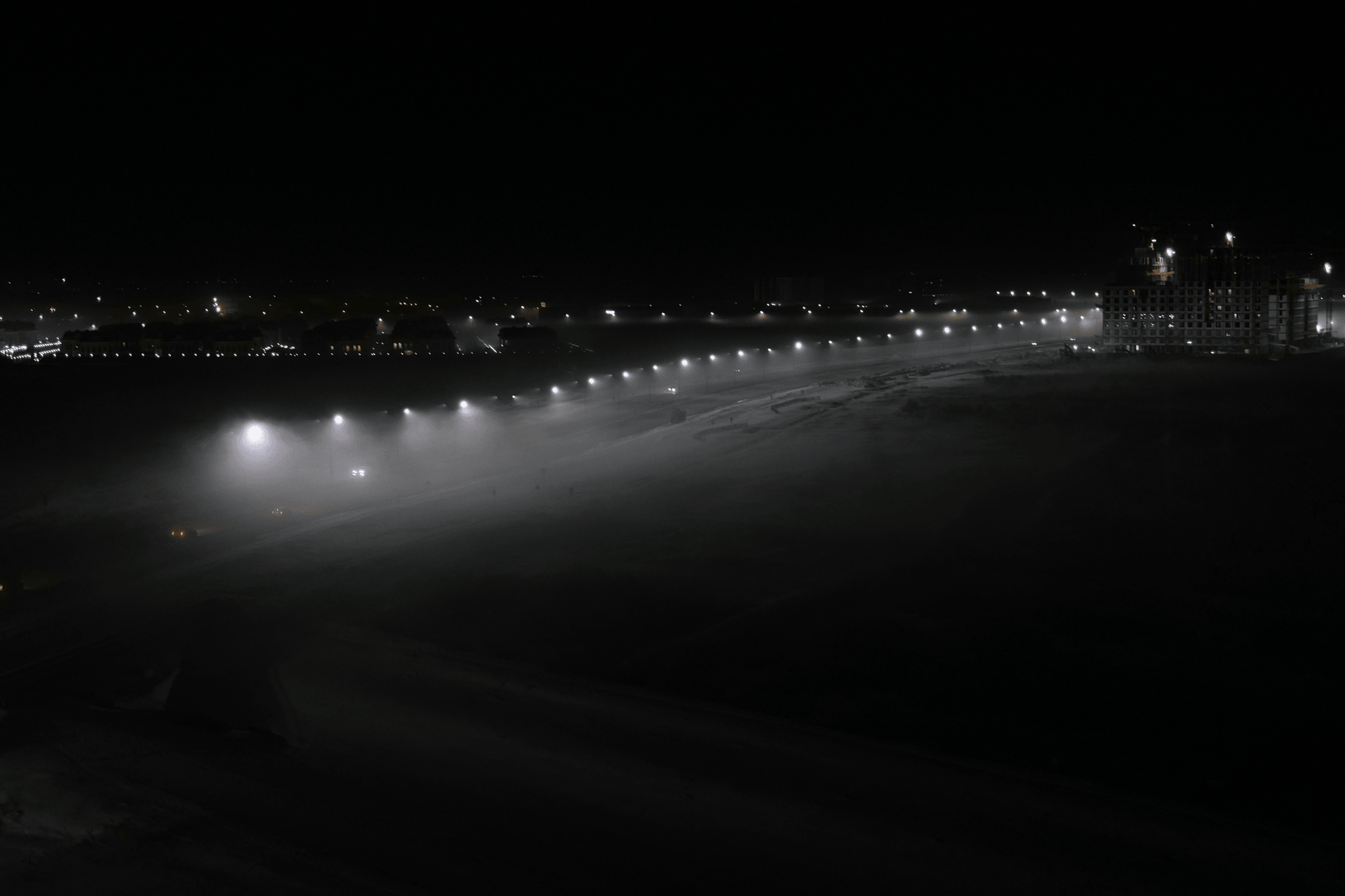 rvr aircraft cockpit view showing low visibility during landing.