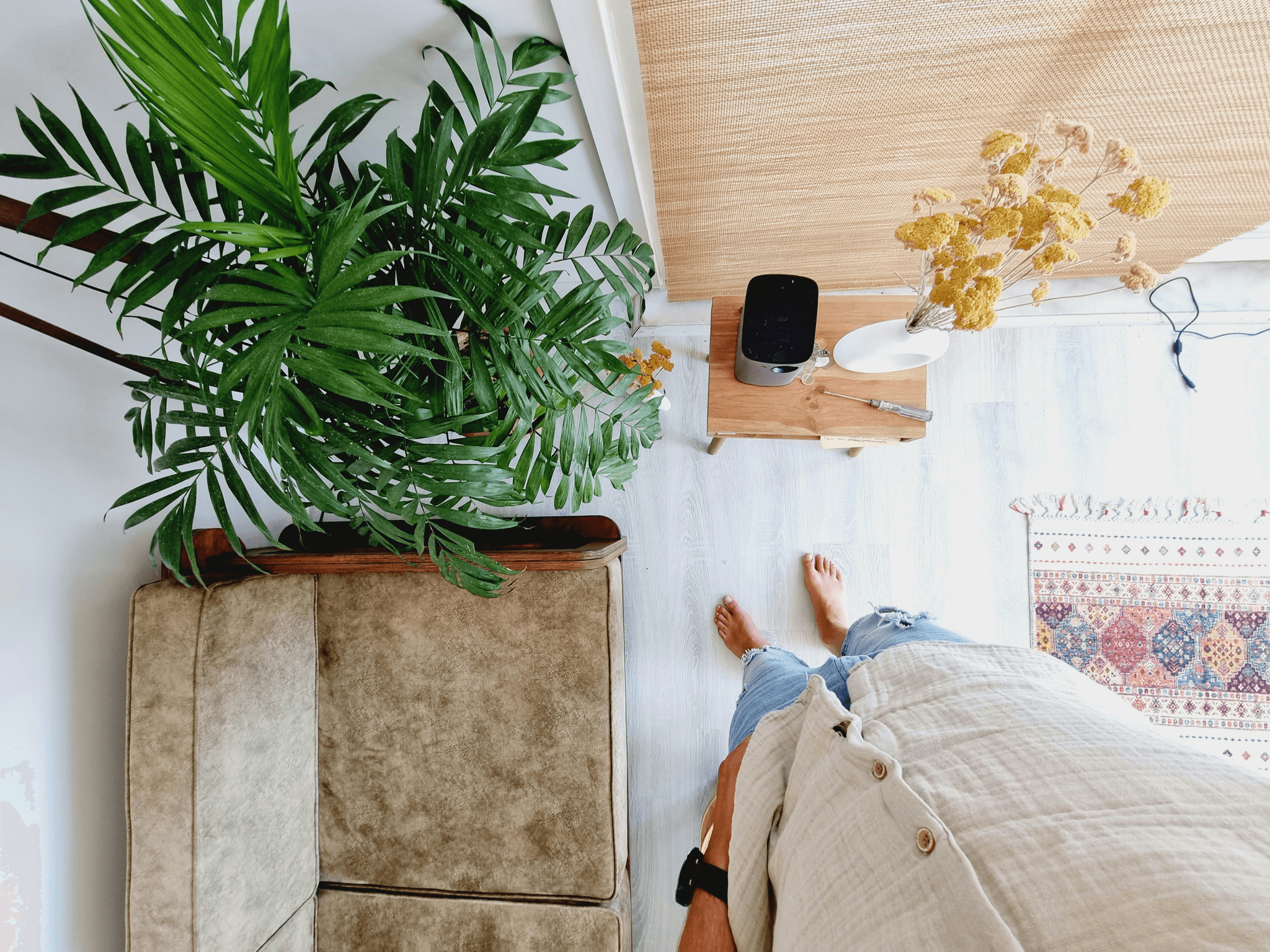 mobil home elegante rodeado por naturaleza verde