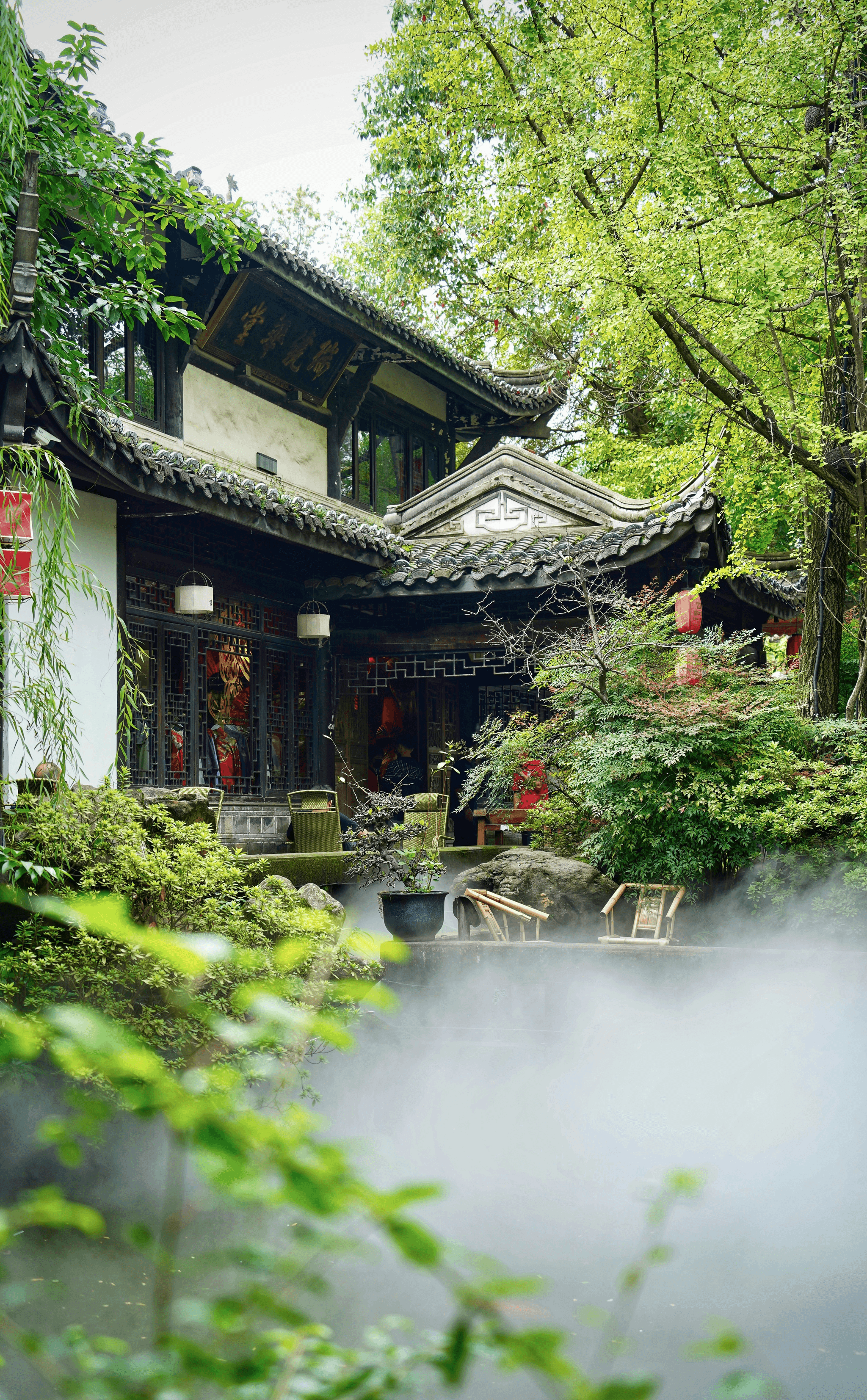 Modern eco-friendly chinese modular home surrounded by lush greenery