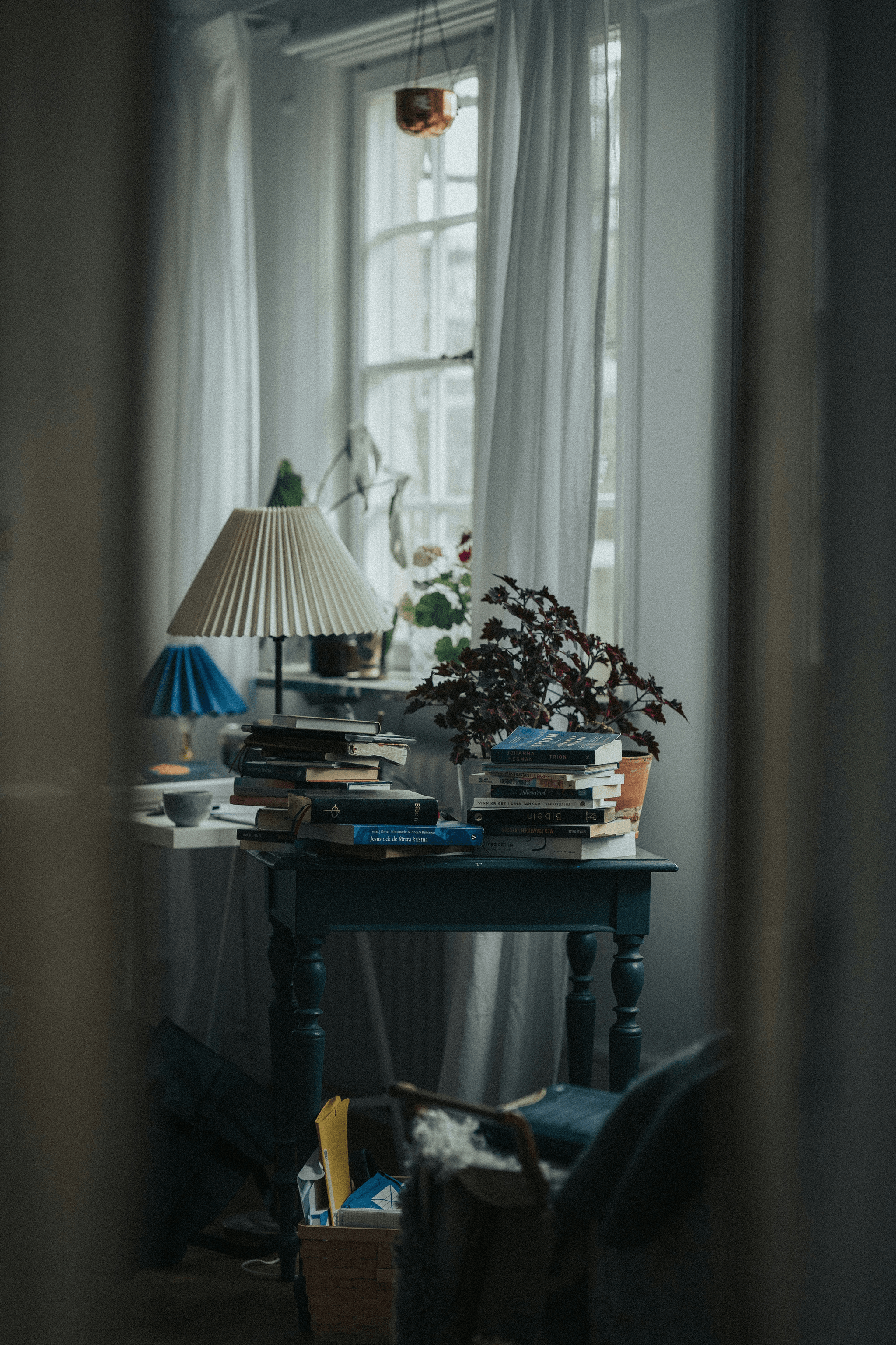 Cozy home reading nook with comfortable armchair