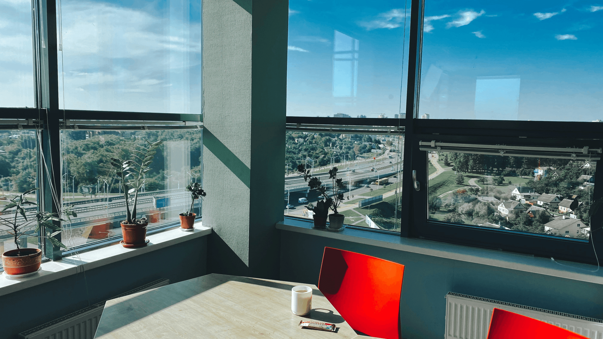 Modern container office space overlooking scenic landscape