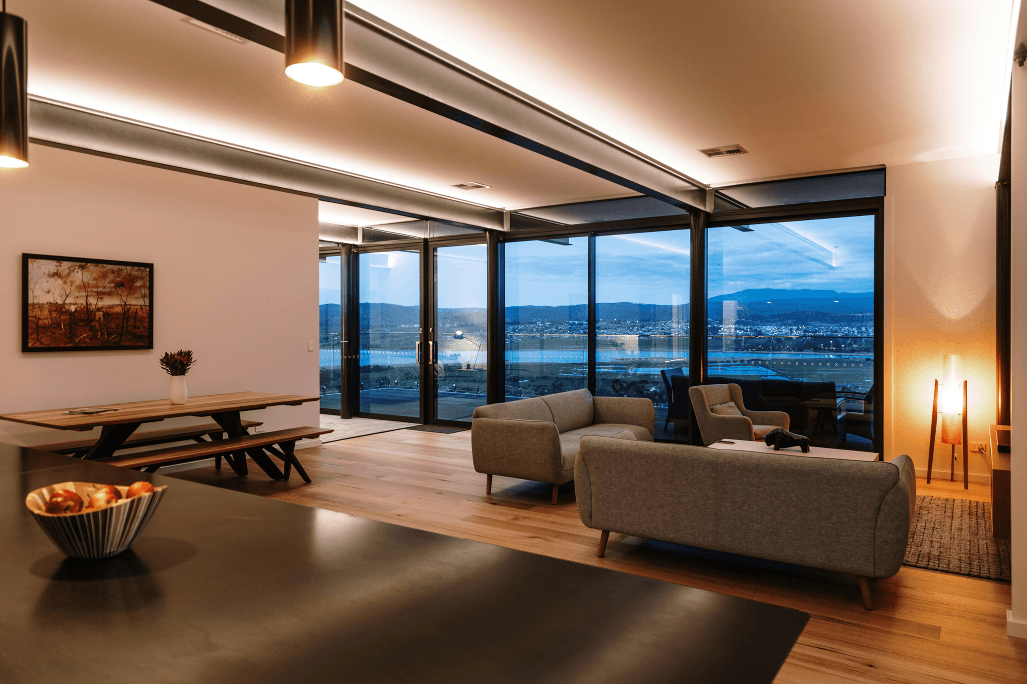 smart interior view of tesla prefab house showcasing automation features