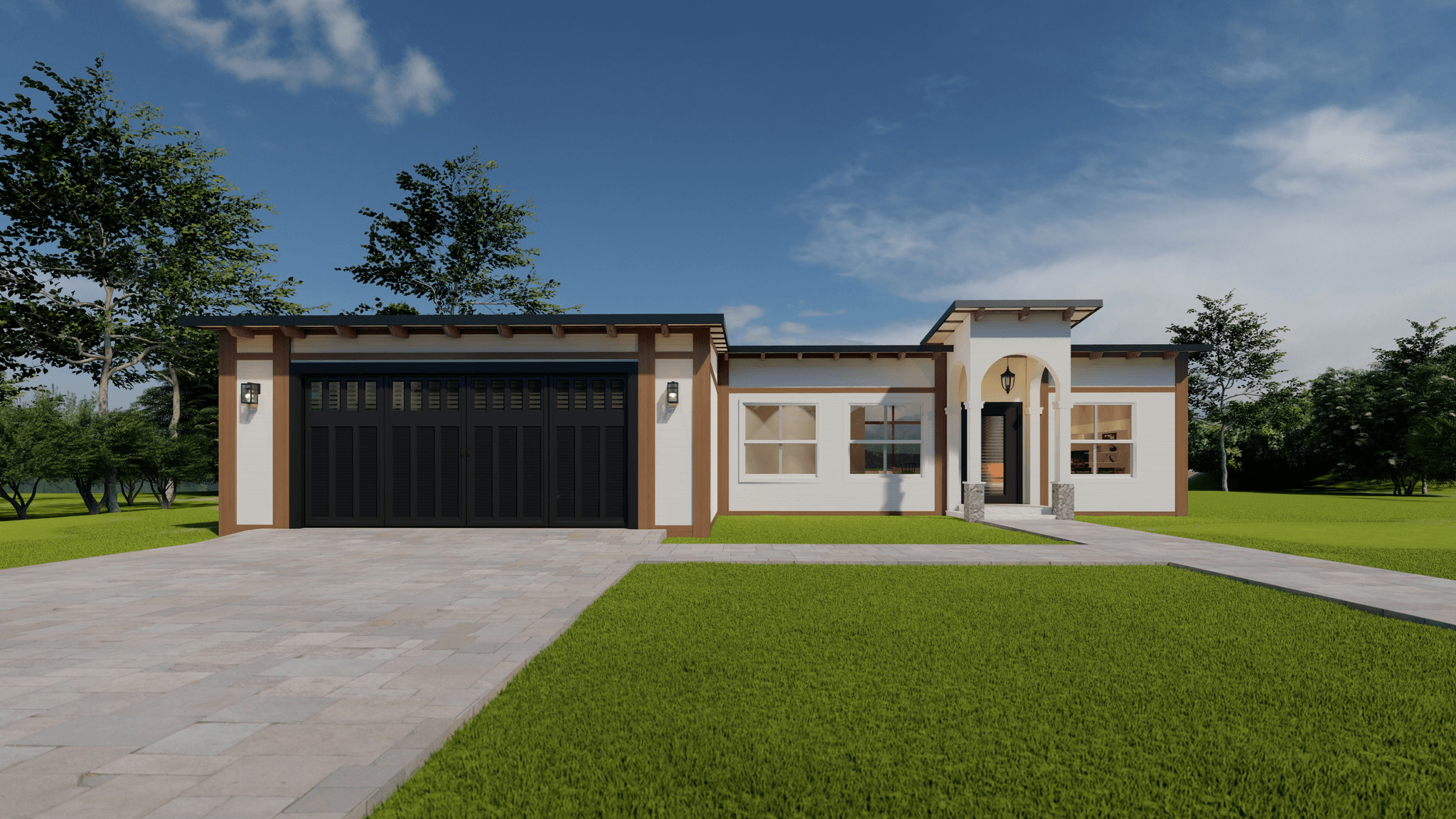 Stylish modular home with garage enhancing curb appeal.