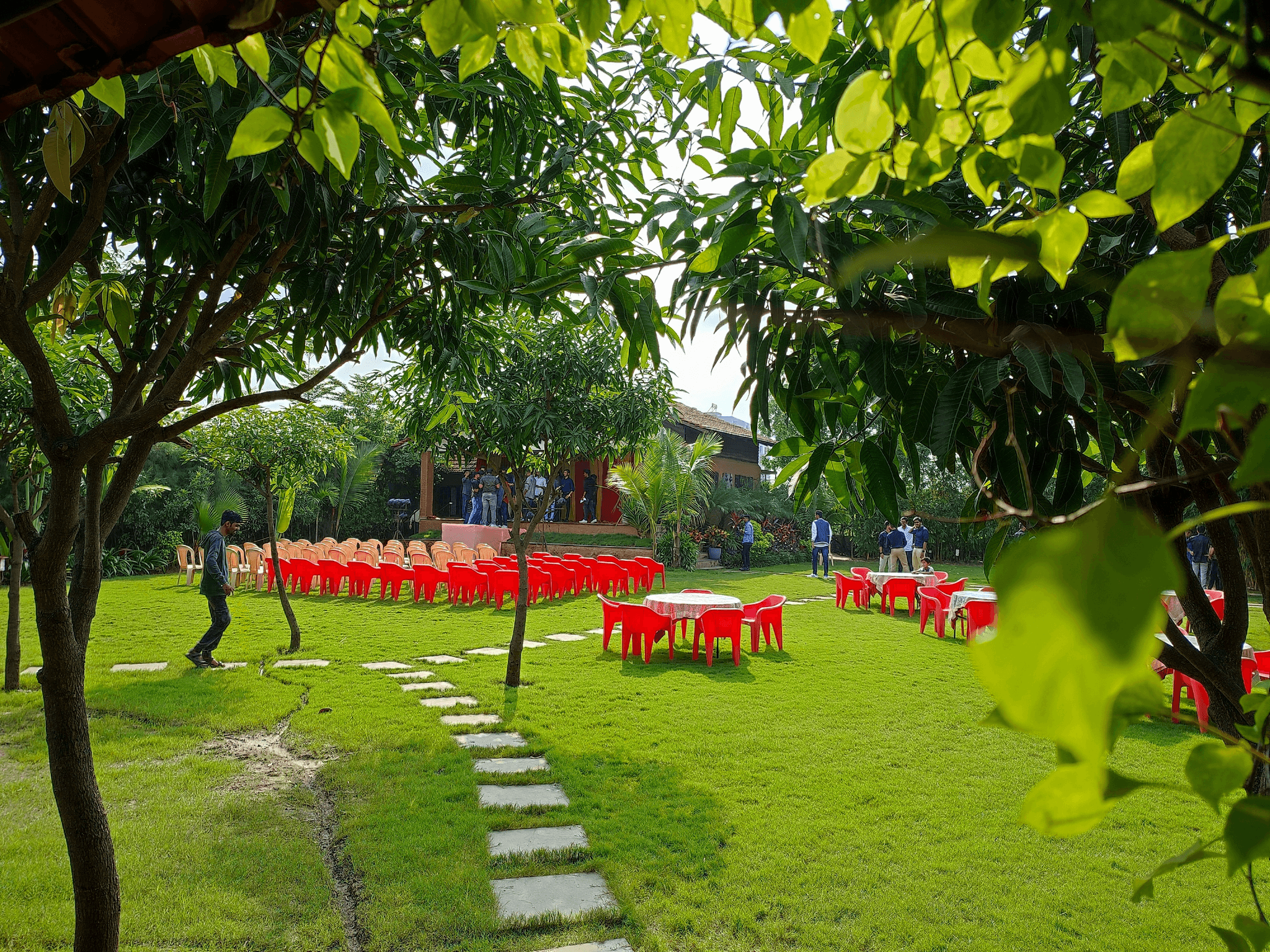 Construction site temporary housing community outdoor gathering space