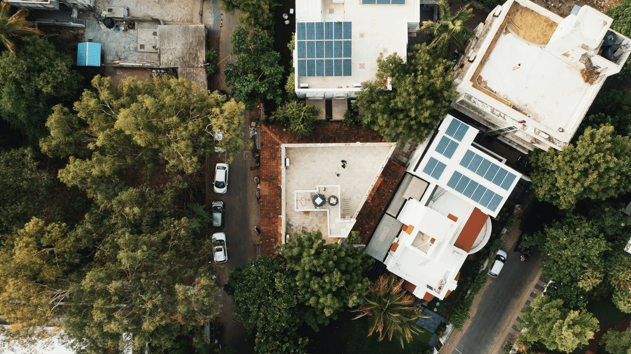 solar powered ac system installed on a home rooftop
