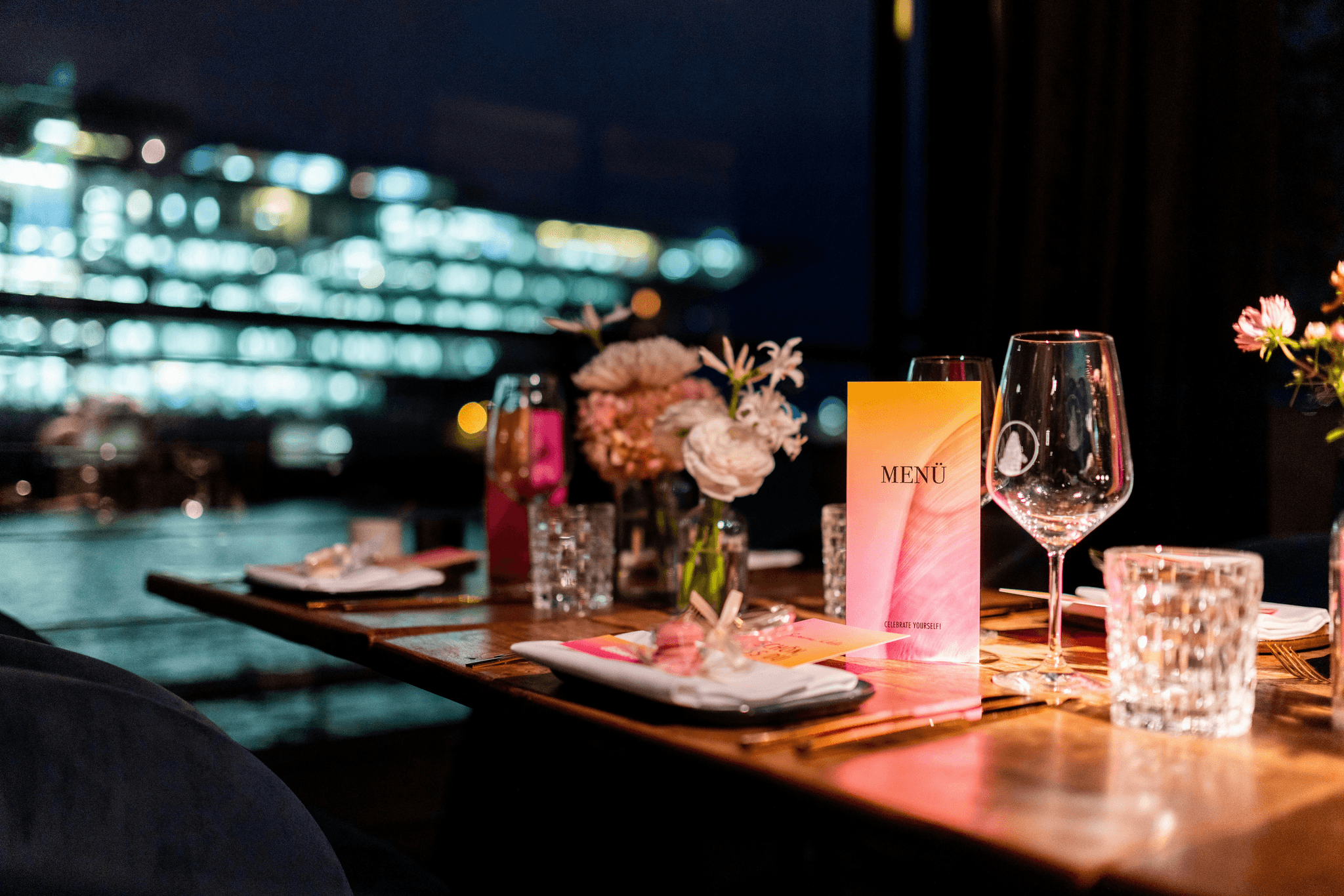 Elegant yet unconventional dining setup at pop-up restaurant