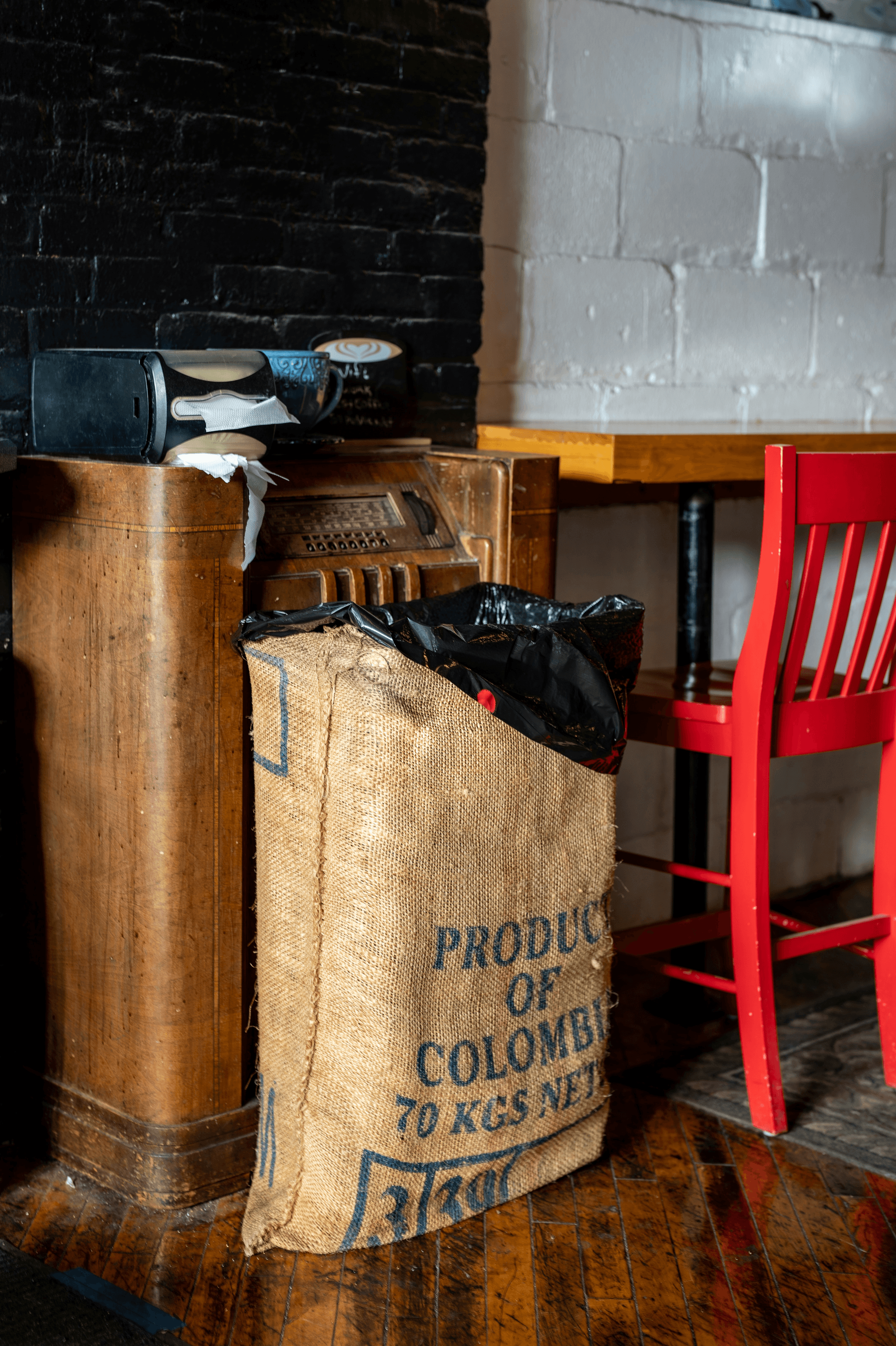 Coffee shop in a shipping container with creative upcycled decor