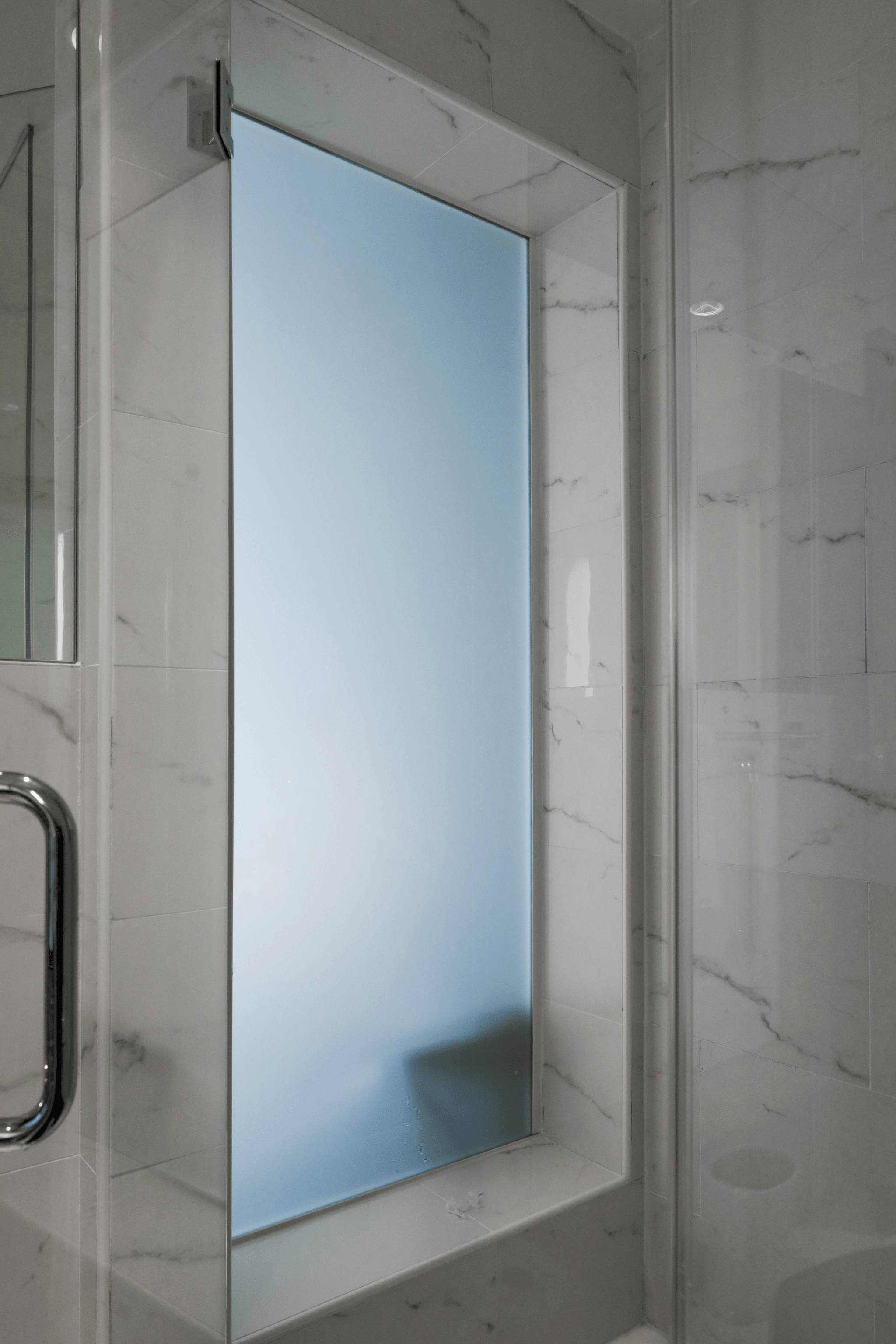 rain glass shower door vs clear glass comparison in modern bathroom