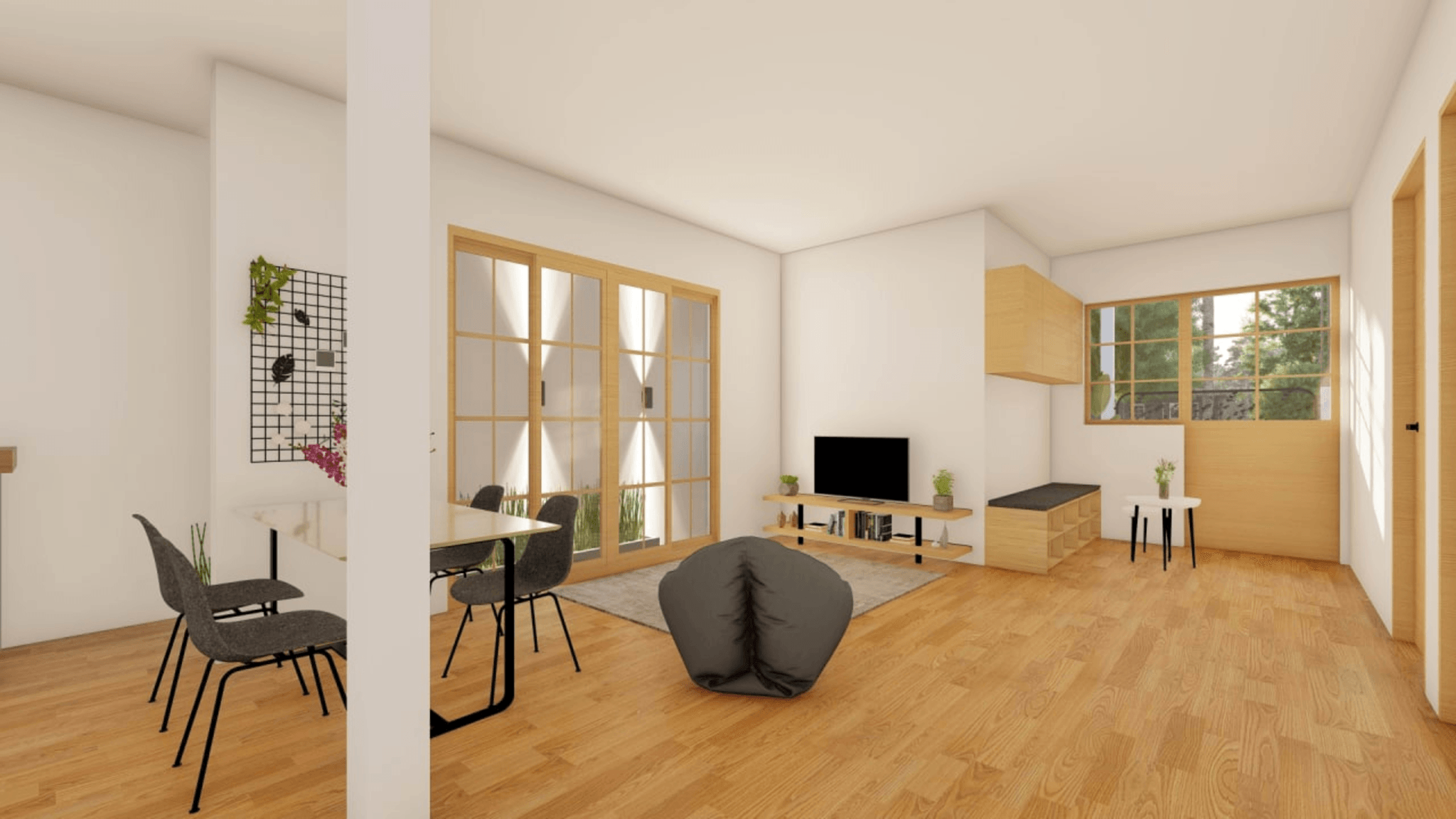 Modular accommodation illustration showing customizable space options.